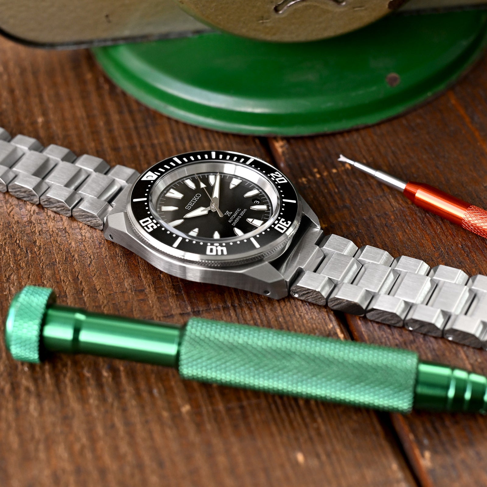 Bracelet Hexad 20mm à embout droit, acier inoxydable 316L, fermoir de plongeur brossé