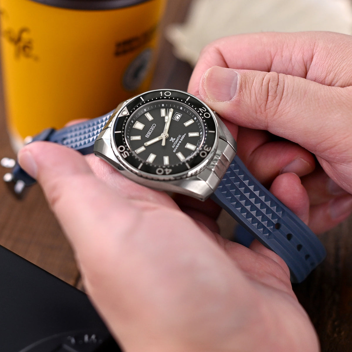 Endlink Plus Chaffle Navy Blue FKM Rubber watch strap compatible with Seiko Sumo SPB103