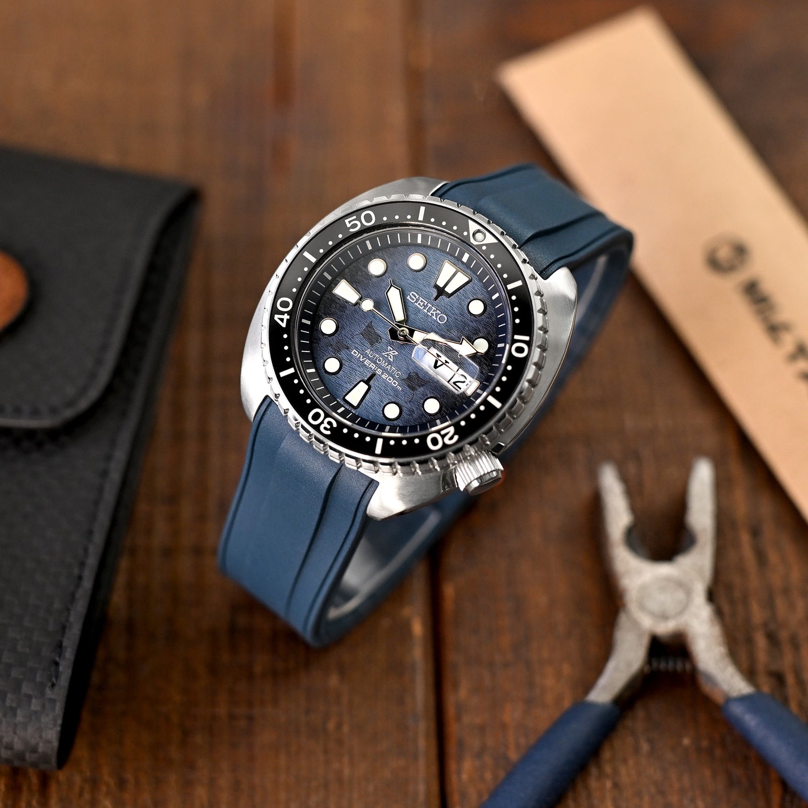 StrapXPro - STX1A Rubber Strap for Seiko Prospex New Turtles SRP777 and King Turtles SRPF77, Navy Blue Strapcode watch bands