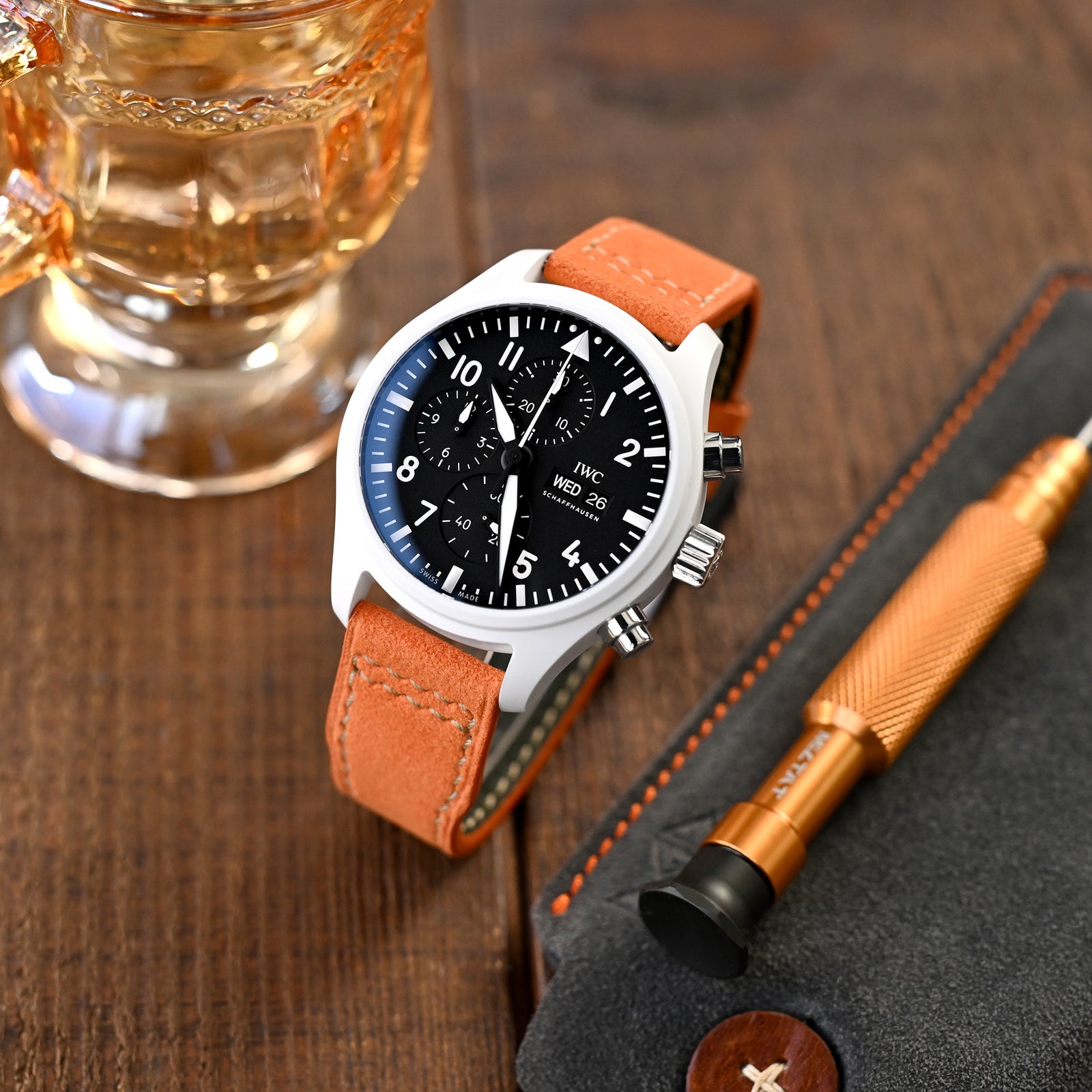 Orange Alcantara Fabric Quick Release Watch Band, Beige Stitching, 20mm, 21mm or 22mm Strapcode watch bands