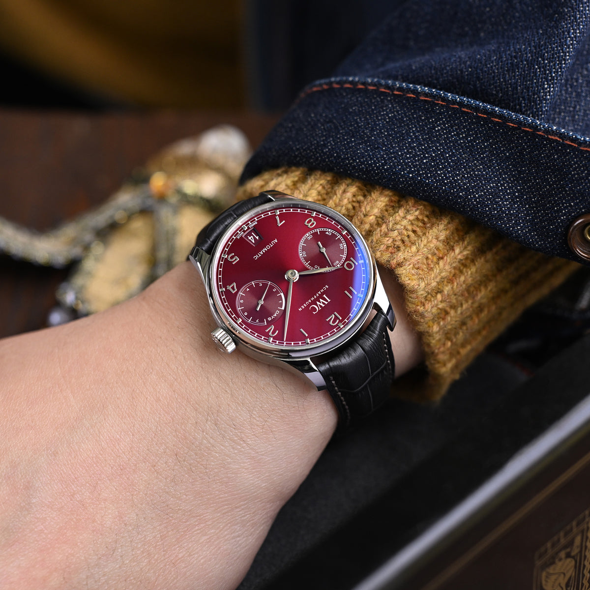 20mm or 22mm CrocoCalf (Croco Grain) Dark Grey Semi-Curved Watch strap, Polished Buckle