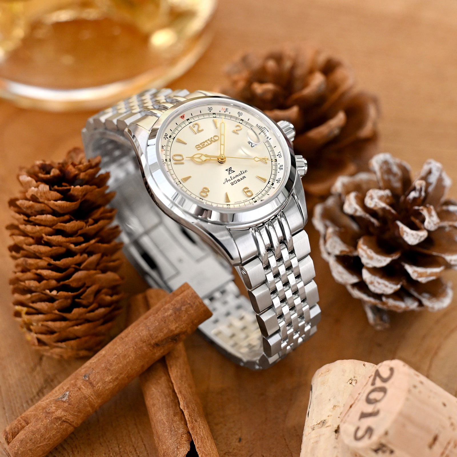 20mm Asteroid Watch Band for Seiko Alpinist SARB017, 316L Stainless Steel Brushed and Polished V-Clasp Strapcode Watch Bands