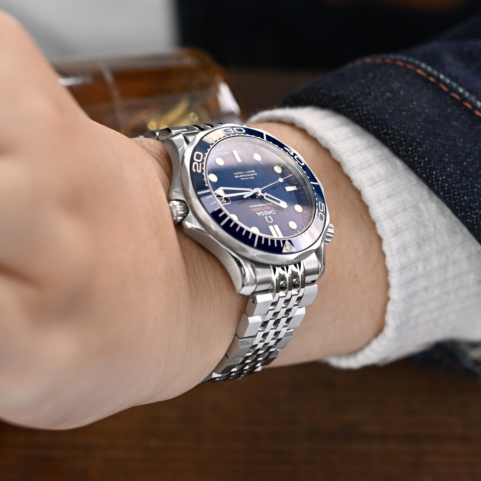 20mm Asteroid Watch Band for Omega Seamaster 41mm, 316L Stainless Steel Brushed and Polished V-Clasp Strapcode Watch Bands