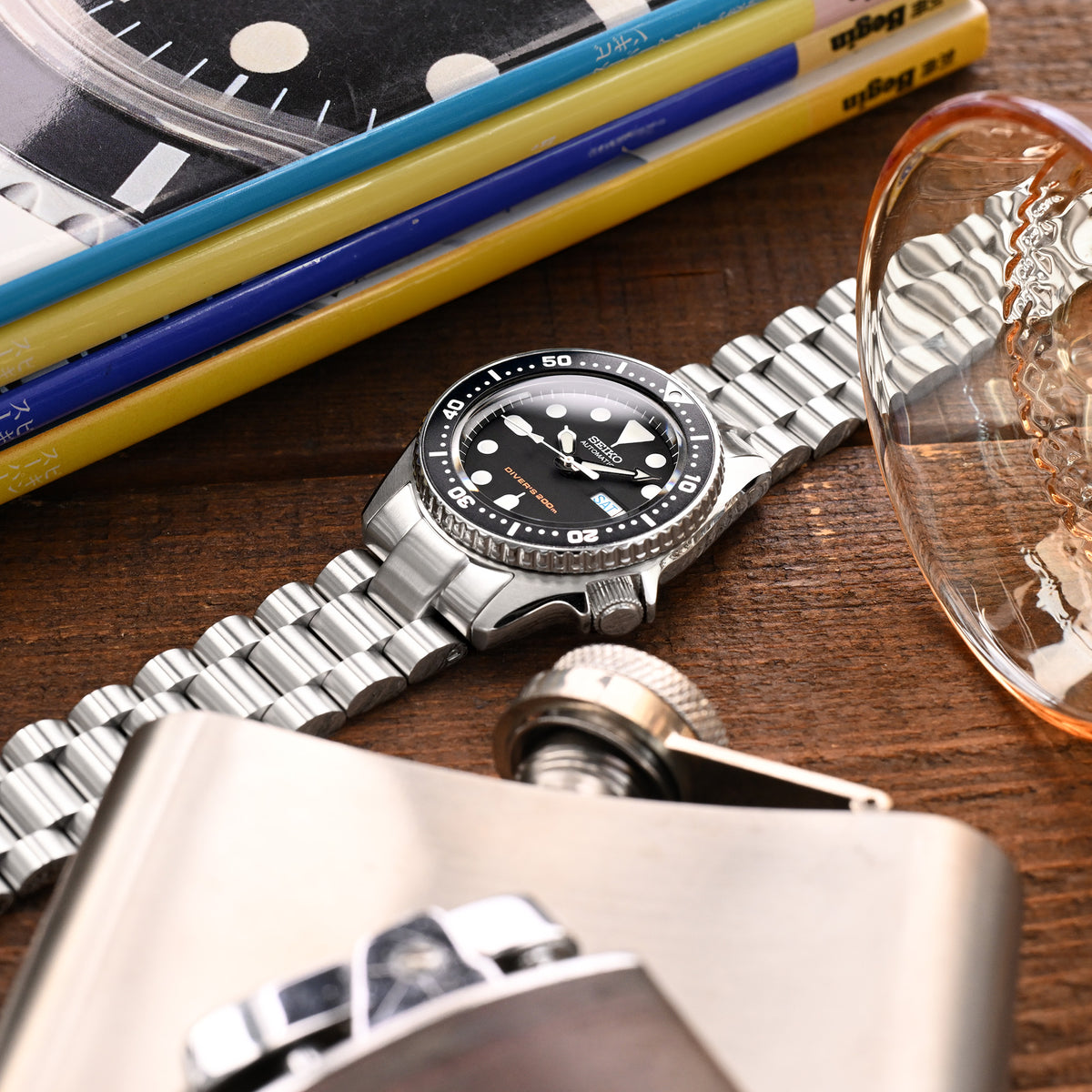 سوار ساعة Endmill مقاس 20 مم متوافق مع Seiko SKX013، مصنوع من فولاذ 316L المقاوم للصدأ مع مشبك V مصقول