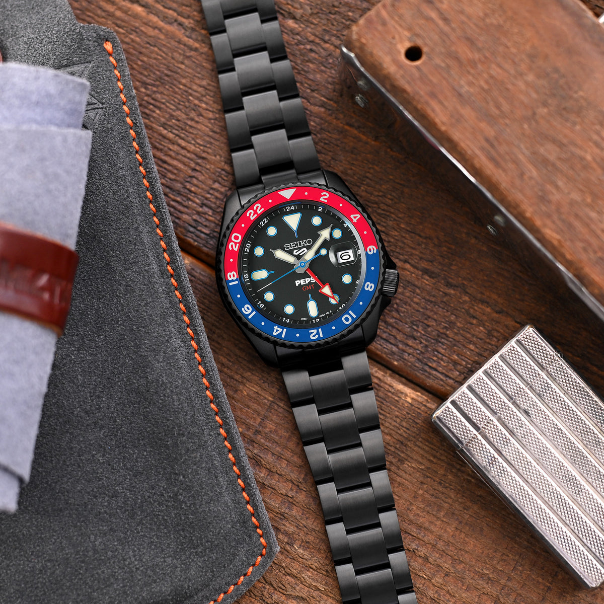 Super-O Boyer DLC Black Stainless Steel Bracelet for Seiko 5 Sports SRPD79