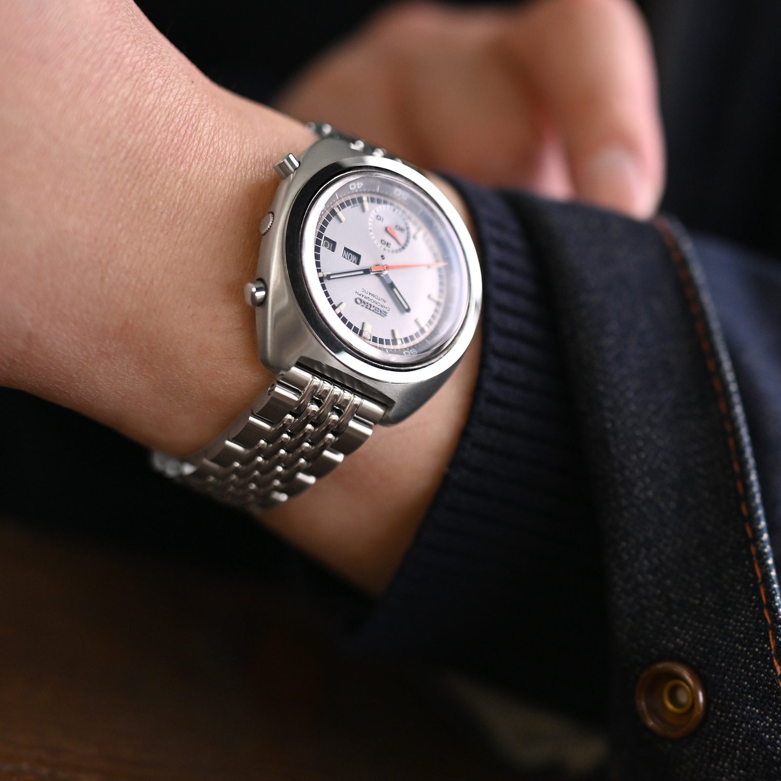 18mm, 19mm or 20mm Goma BOR Q.R. Watch Band Straight End, 316L Stainless Steel Brushed and Polished V-Clasp