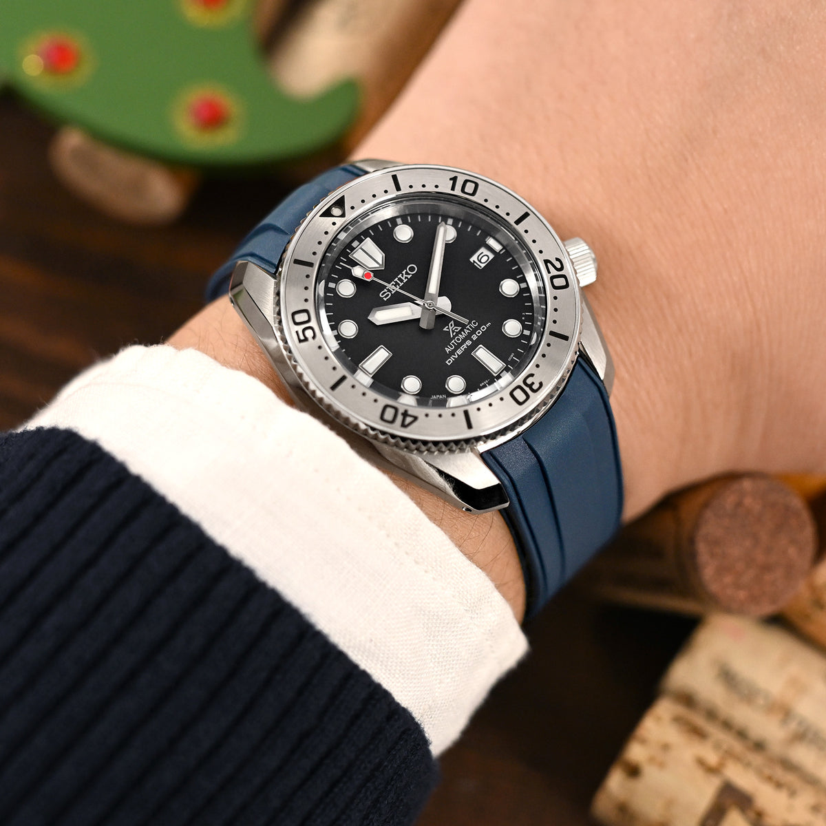 StrapXPro - سير مطاطي SBX1A لساعات Seiko Prospex Steelmaster SPB185، أزرق بحري