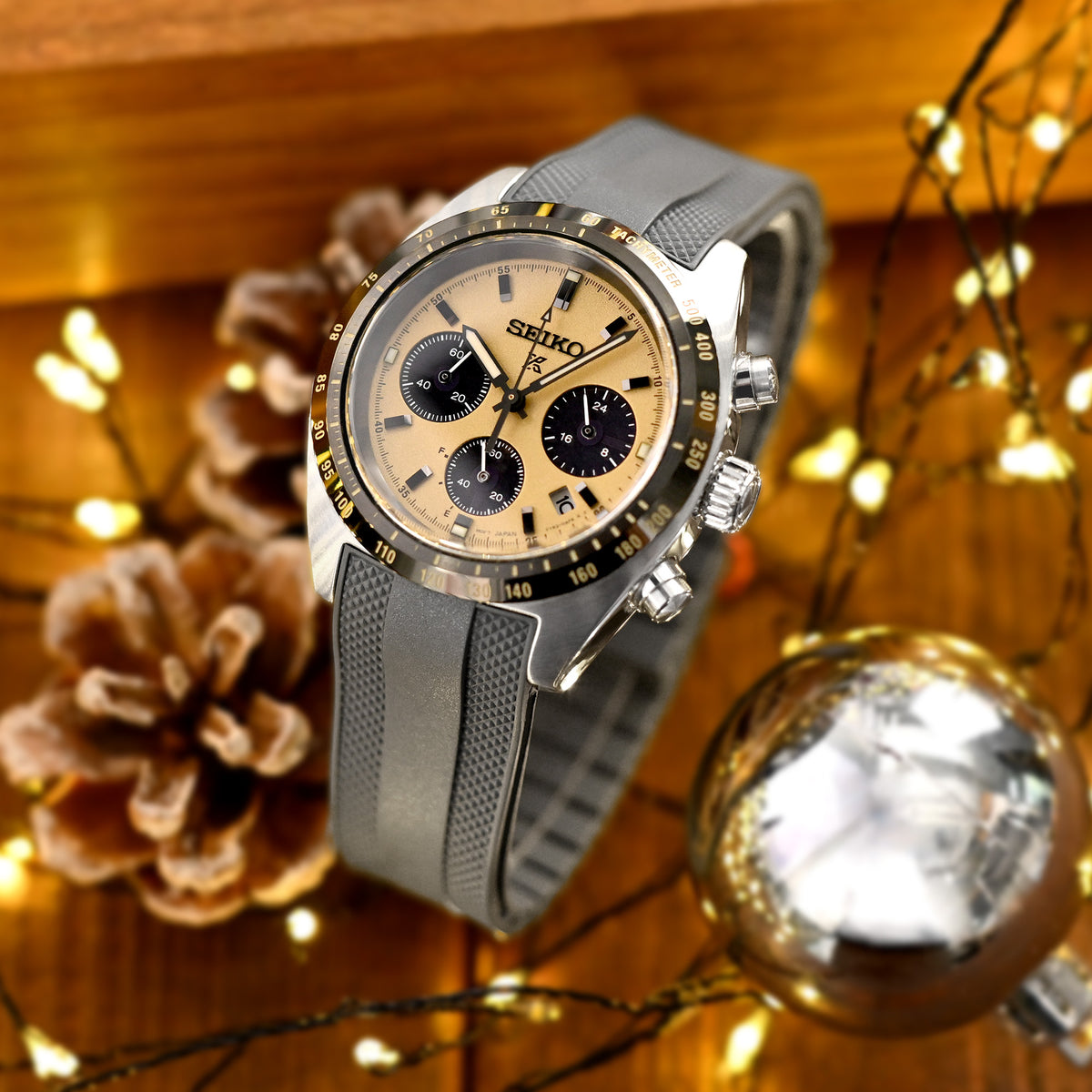 StrapXPro - سوار مطاطي رمادي SMX03A متوافق مع سلسلة Seiko Speedtimer SSC813