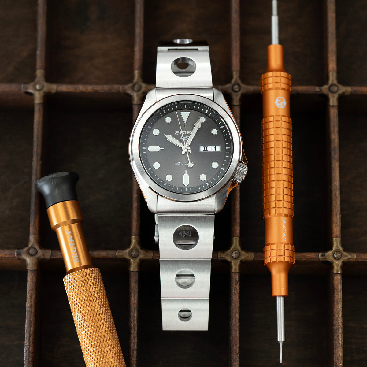 سوار ساعة رولبول 20 مم II لساعات سيكو 5 سبورتس 40 مم SRPE51 SRPE53 SRPG35، ستانلس ستيل - مصقول، مشبك غطاس باتون