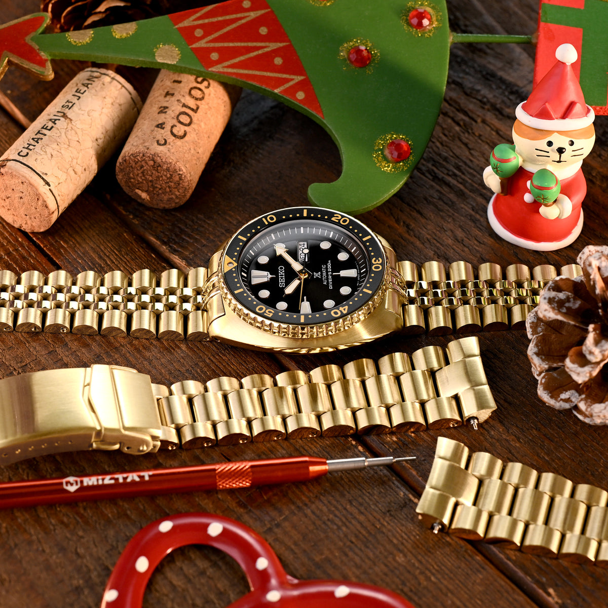 Super-J Louis 22mm Gold Stainless Steel Bracelet for Seiko Turtle SRPC44