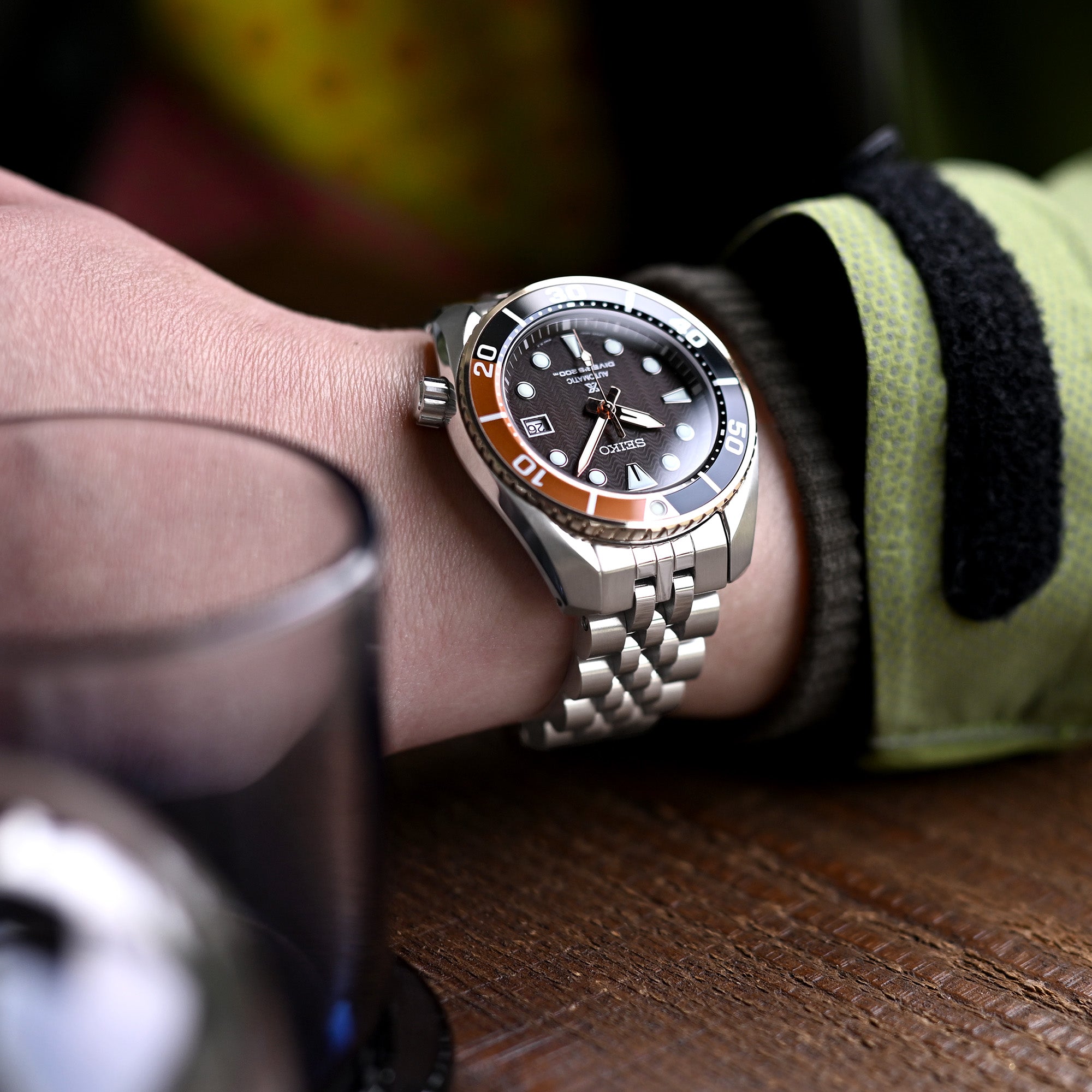 20mm Angus-J Louis JUB Watch Band for Seiko Sumo SBDC001 SBDC031 SBDC081, Stainless Steel - Brushed, Polished Center Links, V Diver Clasp