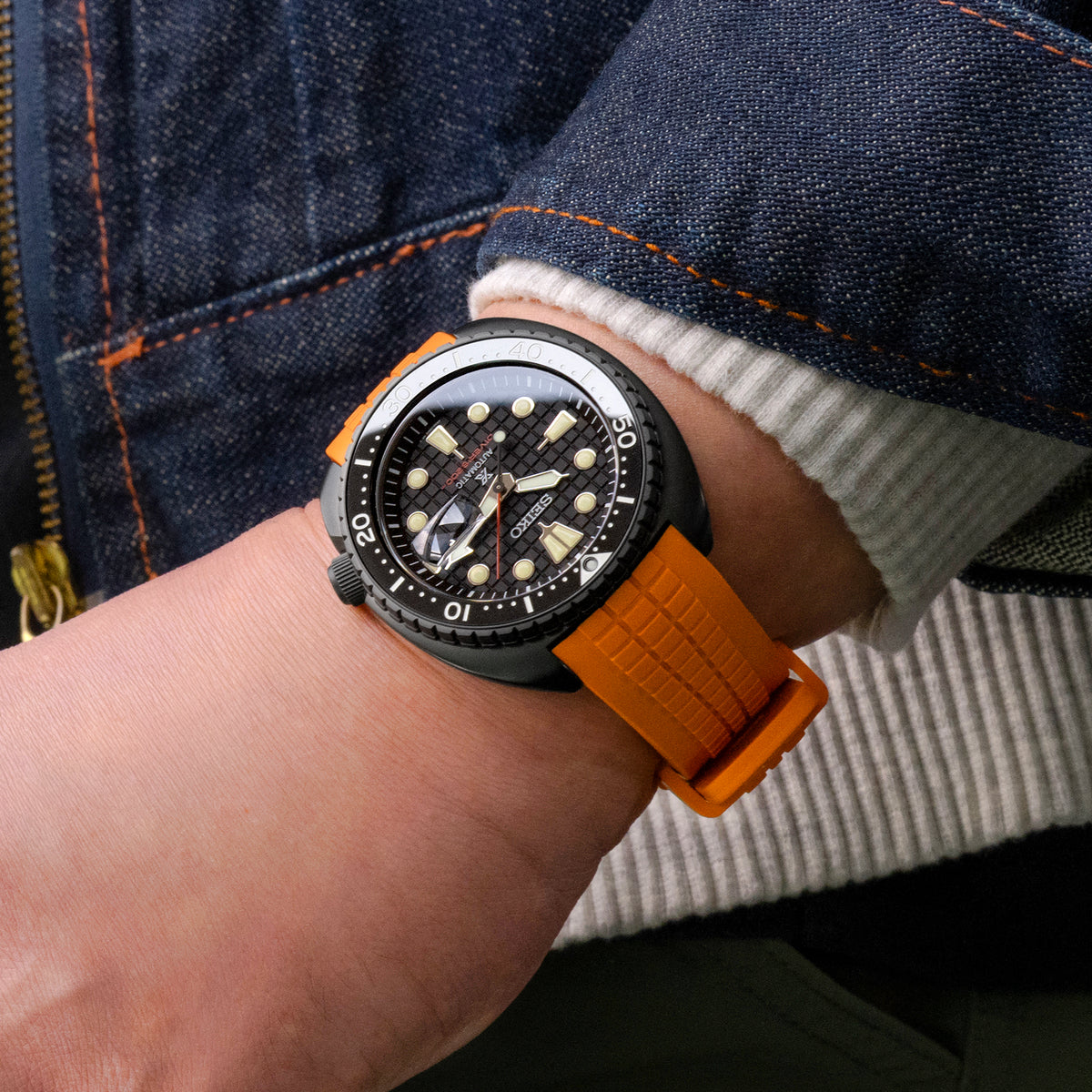 22mm Crafter Blue CB12 Orange Rubber Strap for Seiko Turtle