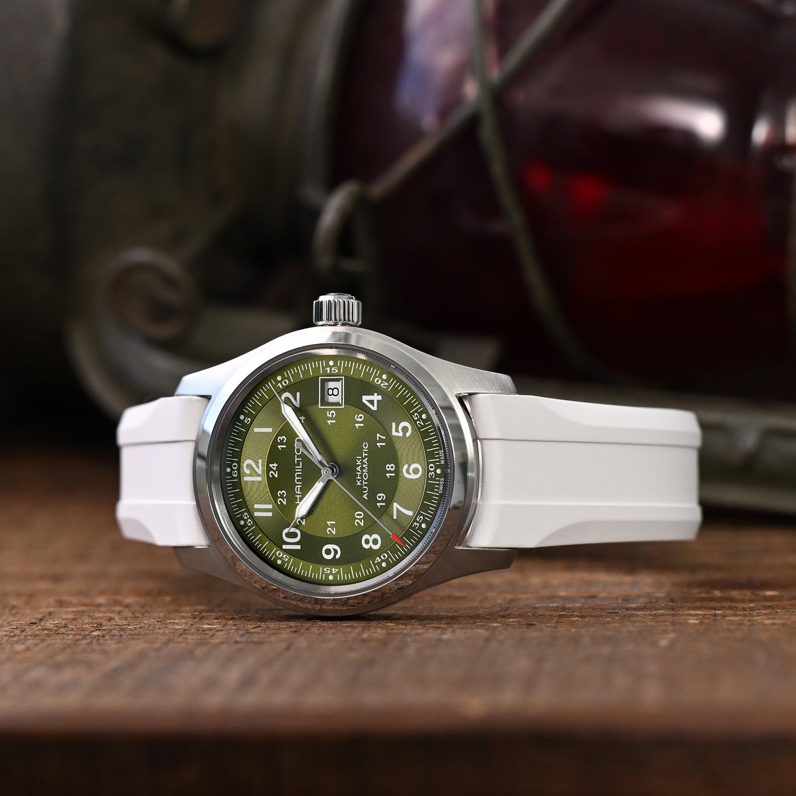 20mm Wheels Resilient Curved End FKM Rubber watch strap, White Strapcode watch bands