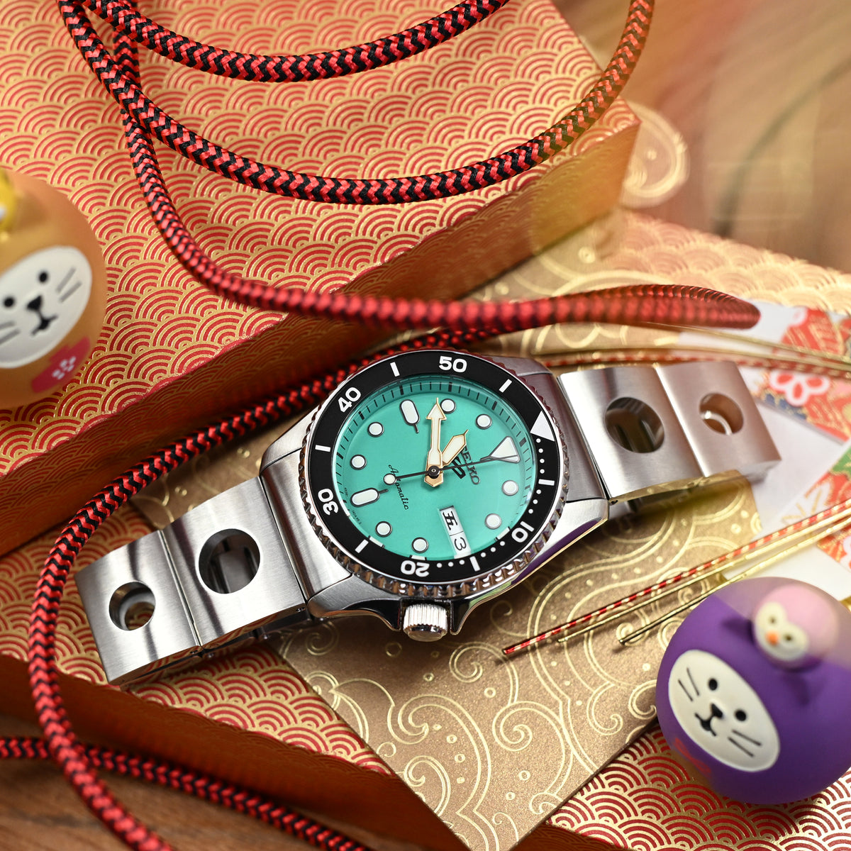 سوار ساعة رولبول 20 مم II لساعات سيكو 5 سبورتس 40 مم SRPE51 SRPE53 SRPG35، ستانلس ستيل - مصقول، مشبك غطاس باتون