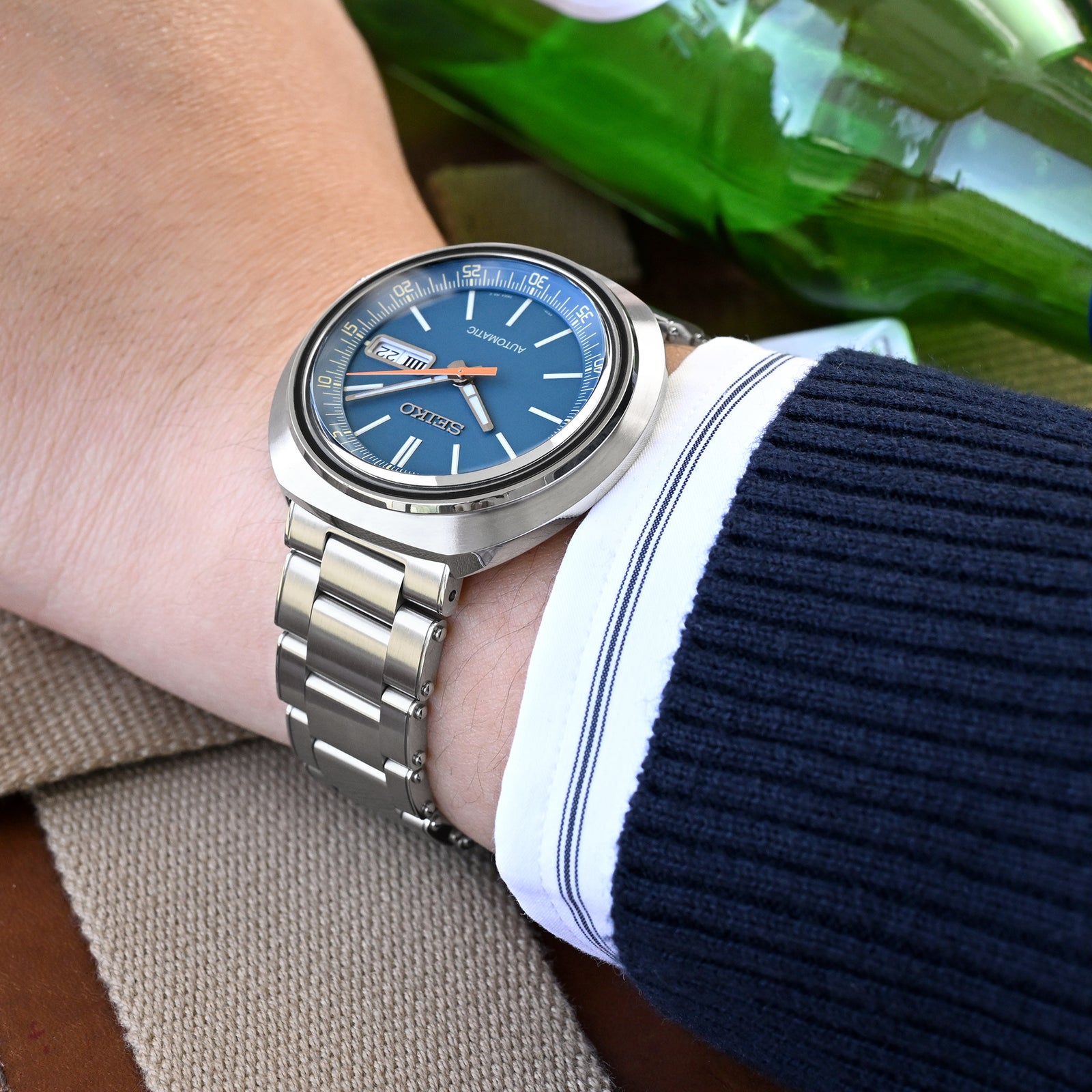 20mm or 22mm Metabind II (Pull-Twist) QR Watch Band Straight End Quick Release, 316L Stainless Steel Brushed Baton Diver Clasp