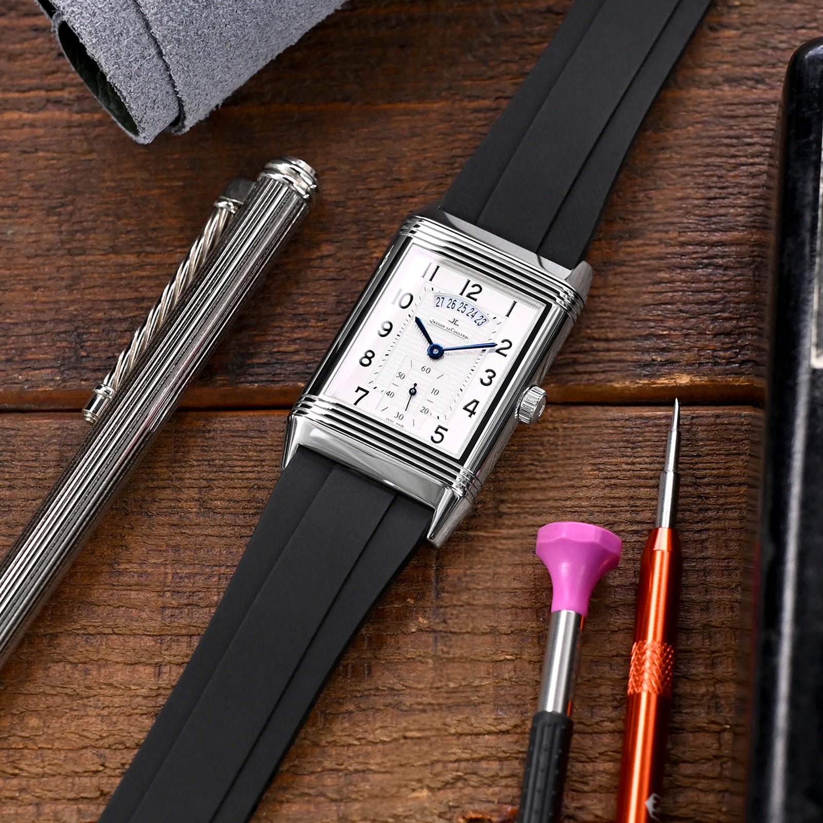 Quick Release FKM27 Black Titanium Slinea Clasp FKM Rubber watch strap, 20mm or 22mm Strapcode watch bands
