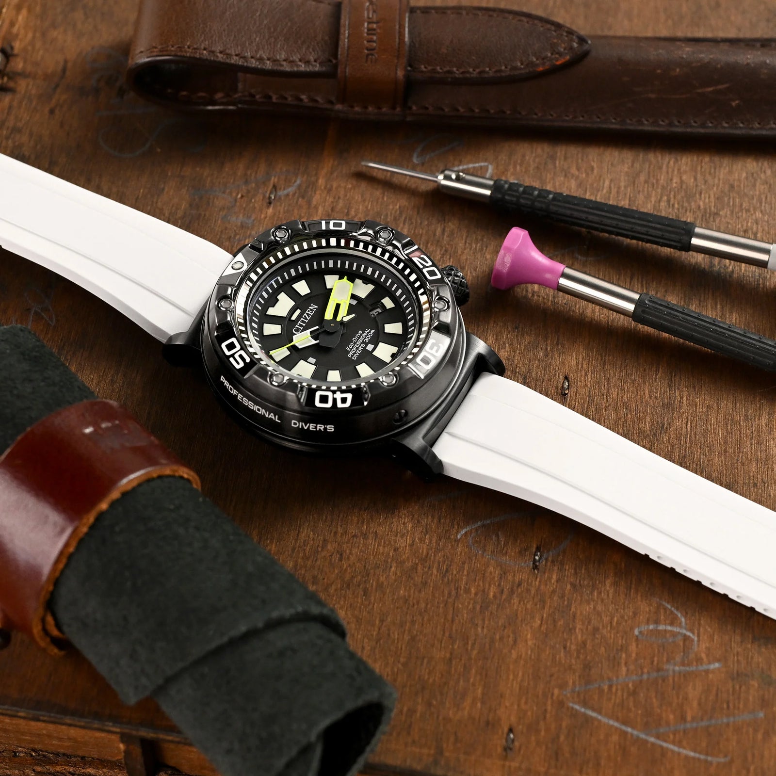 Quick Release FKM27 White Titanium Slinea Clasp FKM Rubber watch strap, 20mm or 22mm Strapcode watch bands