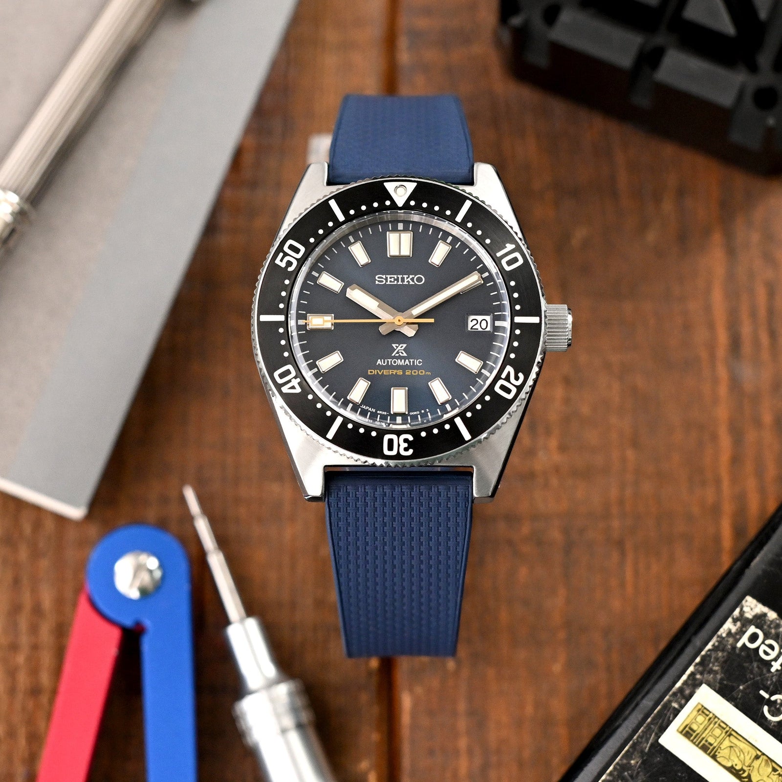 20mm FKM32 Navy Blue Rubber Quick Release Watch Band, Deployment Clasp Strapcode watch bands