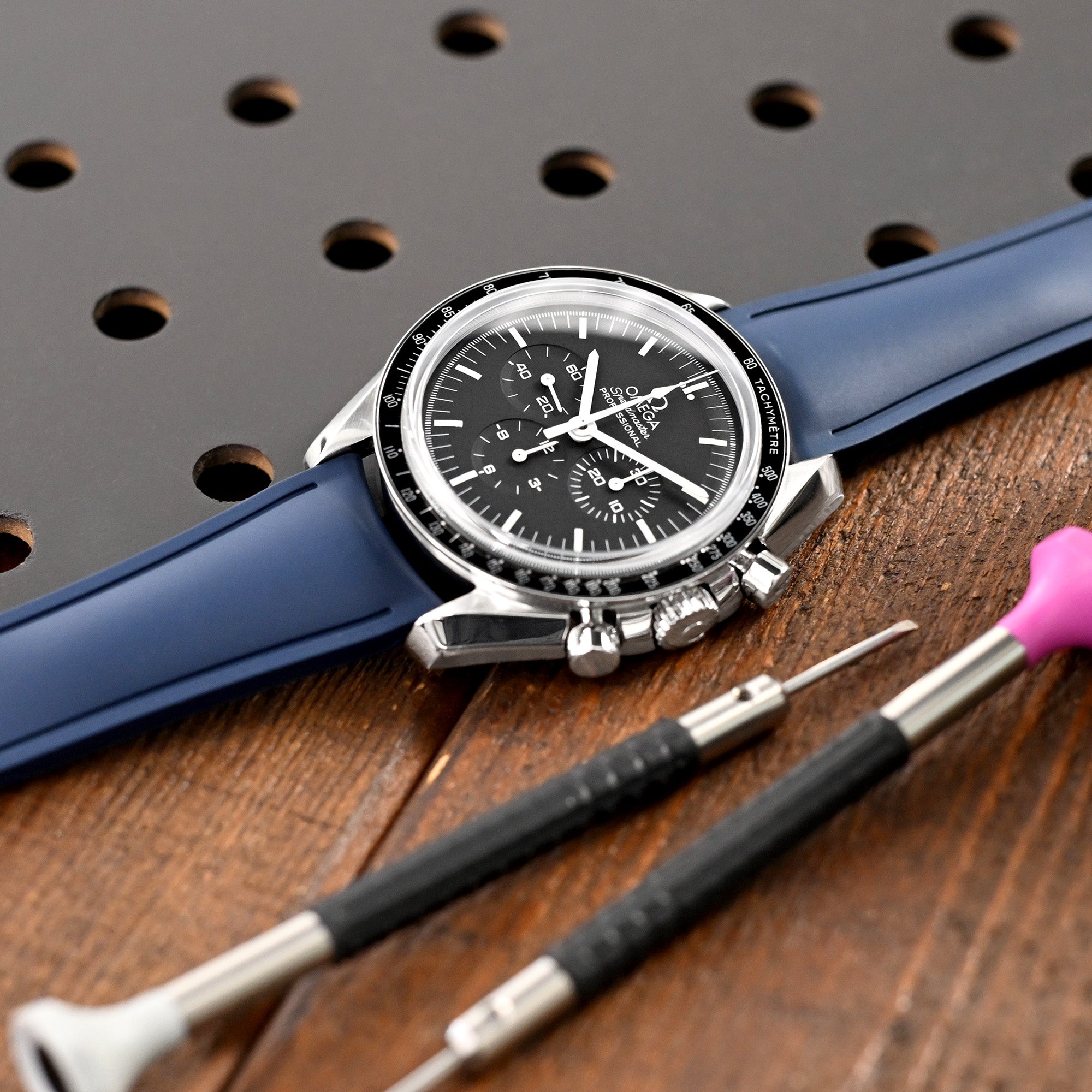 20mm or 22mm FKM34 Navy Blue Rubber Quick Release Watch Band, Deployment Clasp Strapcode watch band