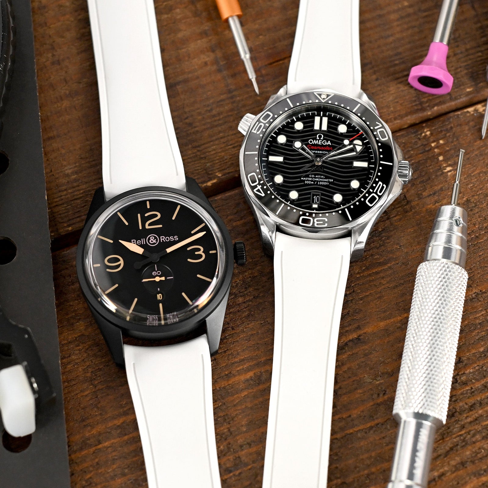 20mm or 22mm FKM34 Off White Rubber Quick Release Watch Band, Deployment Clasp Strapcode watch band