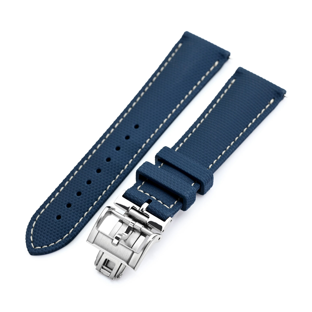 FKM39 Navy Blue Deployment FKM Rubber Watch Band Beige Stitch,Strapcode watch bands