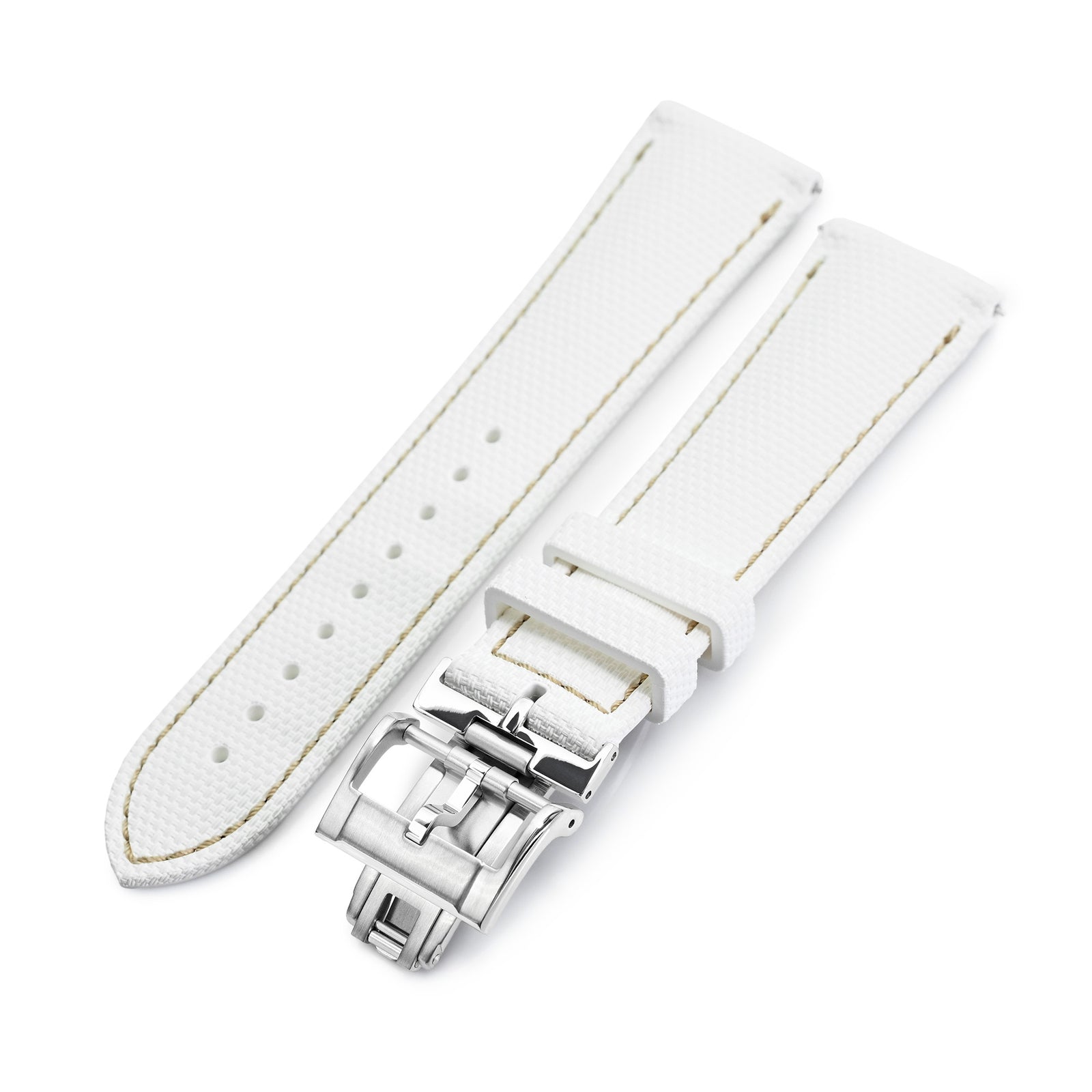 FKM39 White Deployment FKM Rubber Watch Band Beige Stitch, 18-23mmStrapcode watch bands