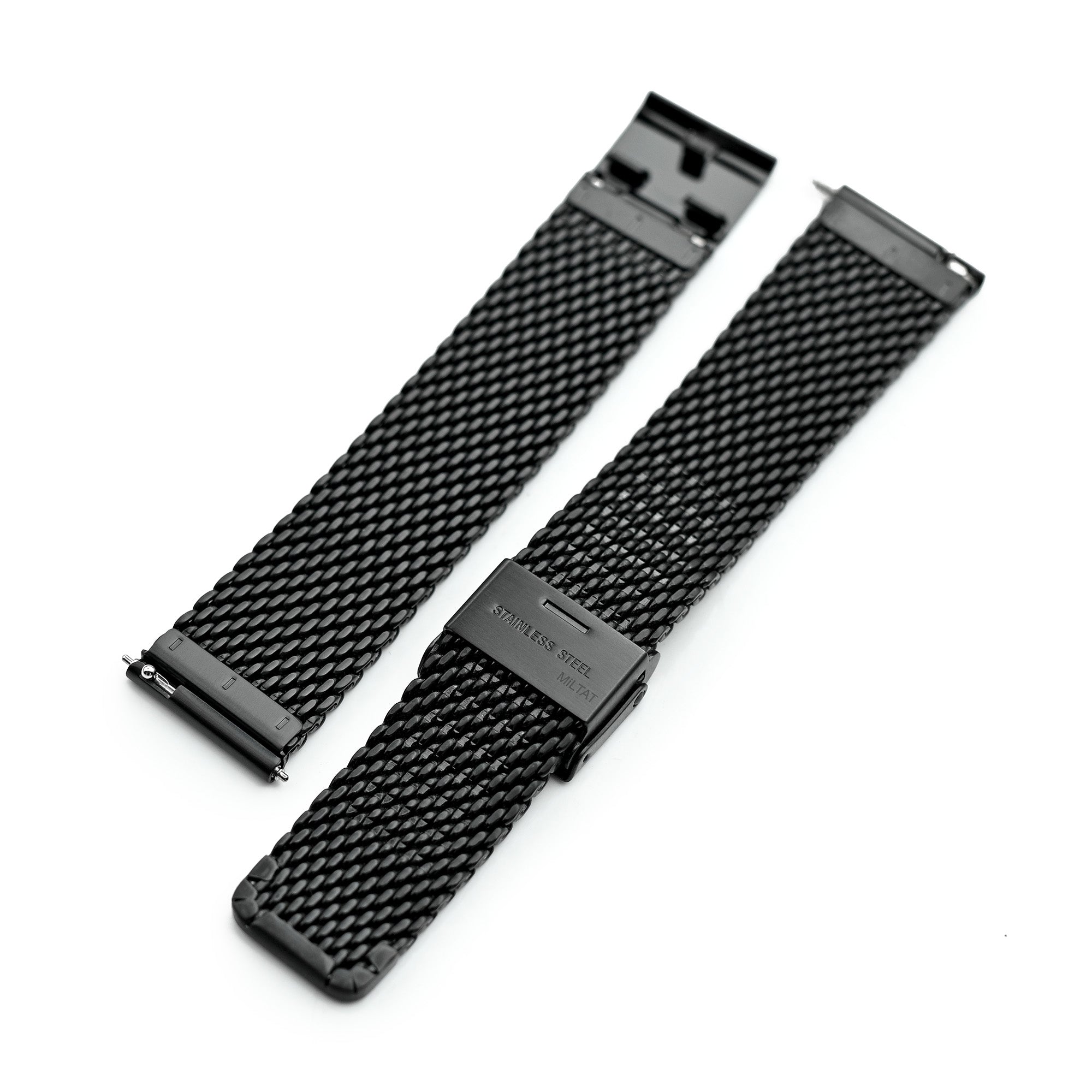 Quick Release Tapered Milanese Mesh Watch Band, 19mm, 20mm, 21mm or 22mm, PVD Black
