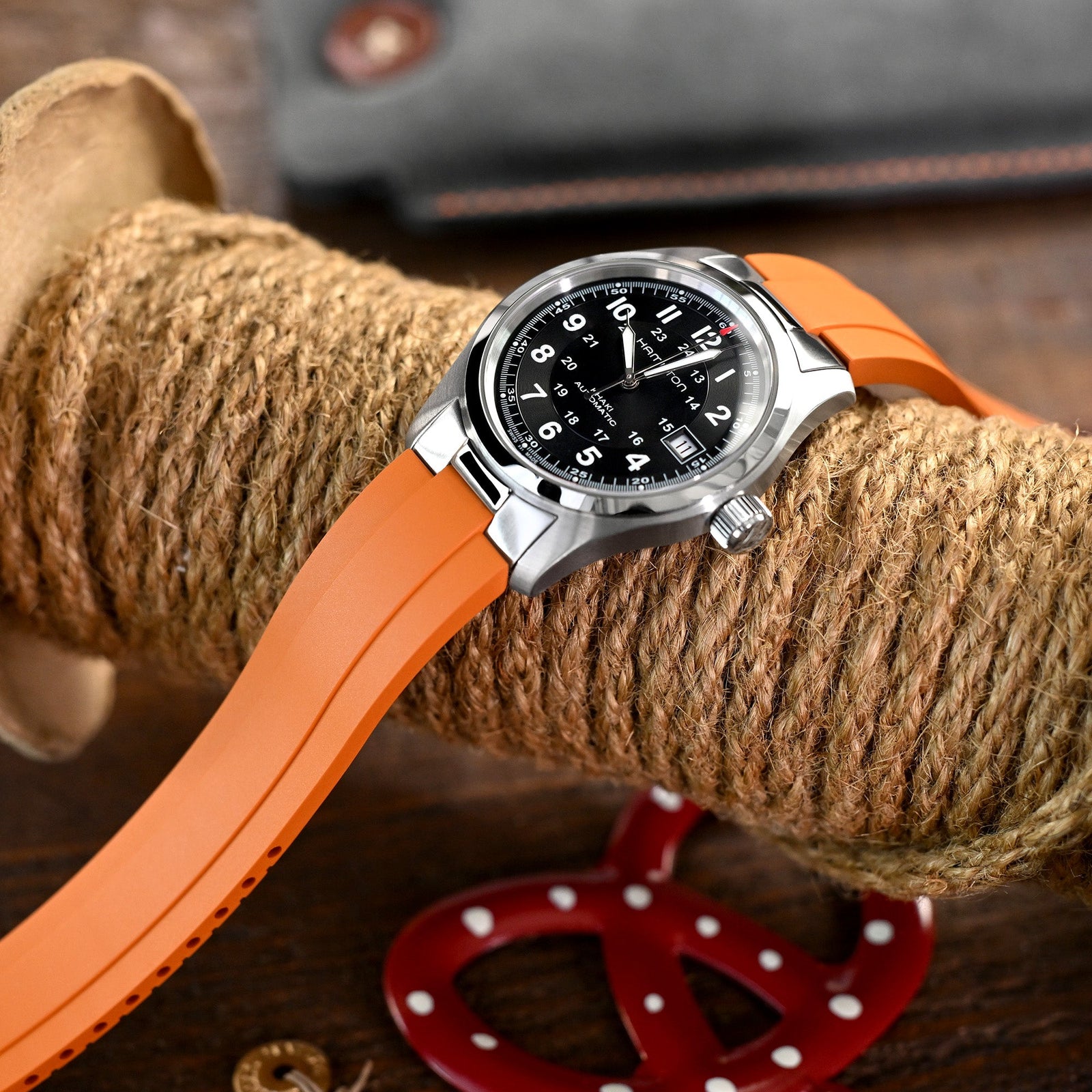 20mm Crafter Blue - MX03-733 Orange FKM Rubber Strap With End Links compatible with Hamilton Khaki Field 38mm Strapcode watch bands