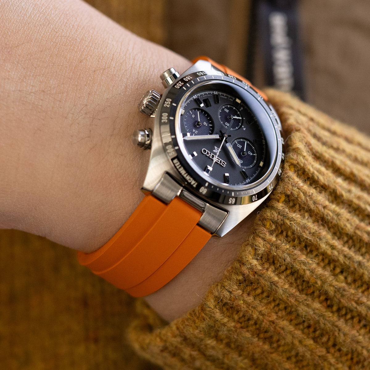 Seiko Speedtimer Panda chronograph SSC819 Black Dial SeitonaStrapcode watch bands