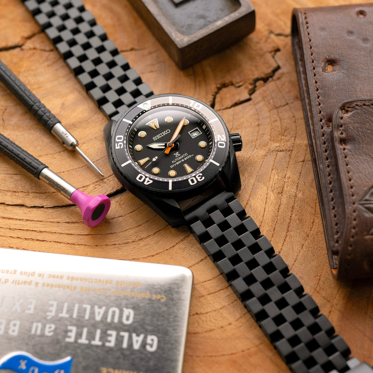 20mm or 22mm Super Engineer II Watch Band Straight End, 316L Stainless Steel Diamond-like Carbon (DLC coating) V-Clasp