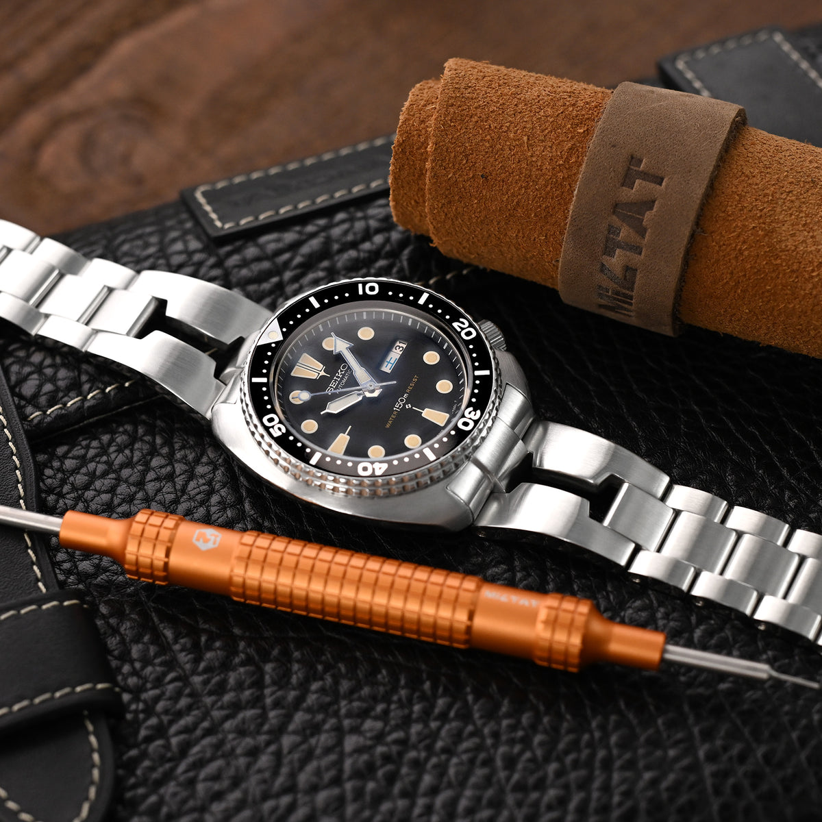 سوار ساعة شفرة حلاقة عتيق 22 مم متوافق مع Seiko 6309-7040 و6306-7001، من الفولاذ المقاوم للصدأ 316L مع مشبك V مصقول