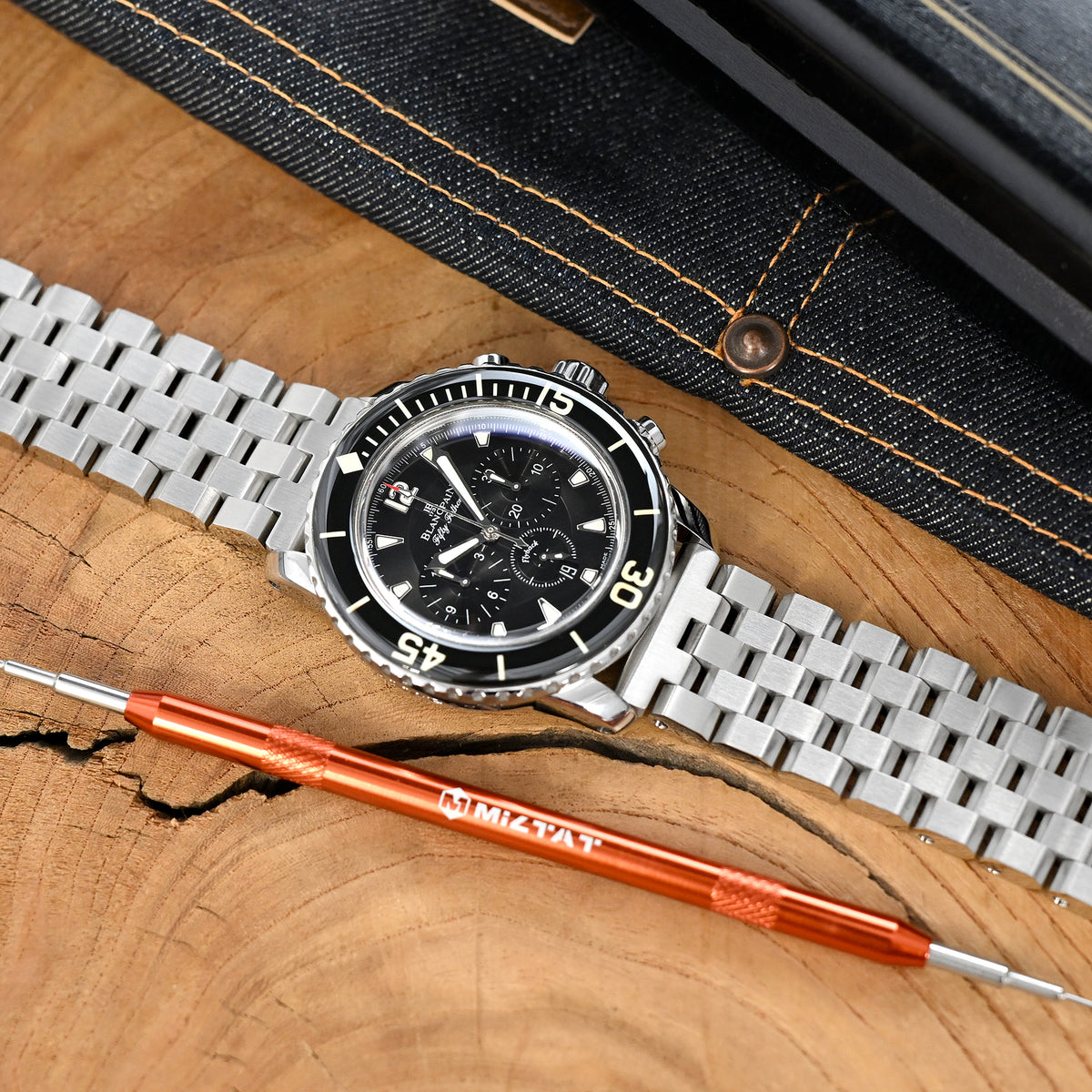 SUPER Engineer Type II Watch Band Straight End, 316L Stainless Steel Solid Link Push Button