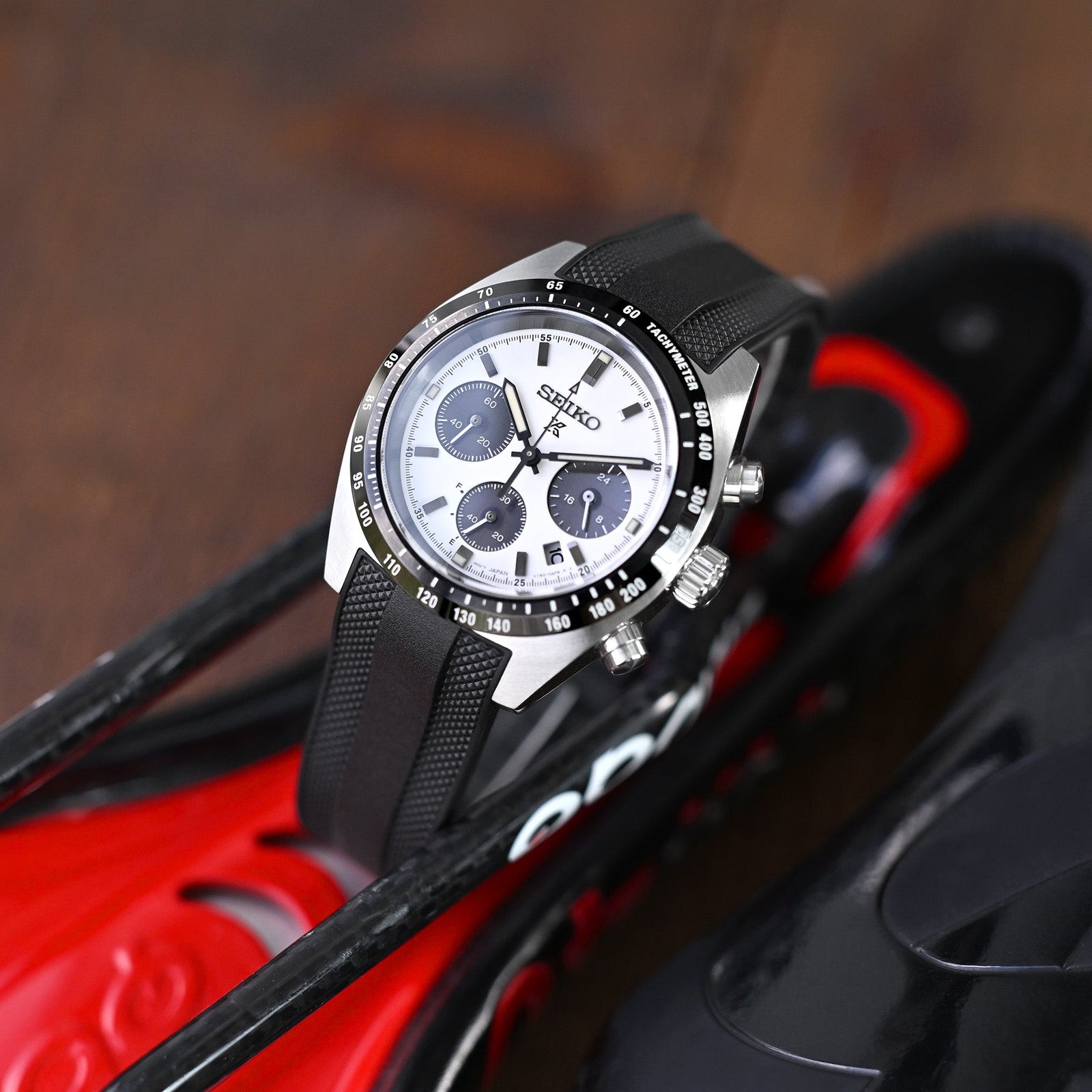 StrapXPro - Black SMX03A Rubber Strap compatible with Seiko Speedtimer SSC813 Series Strapcode watch bands