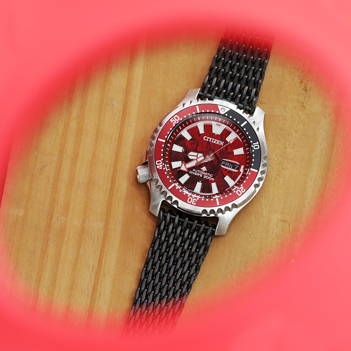 20mm Tapered "SHARK" Mesh Band Stainless Steel Watch Bracelet V-Clasp PVD Black Strapcode Watch Bands