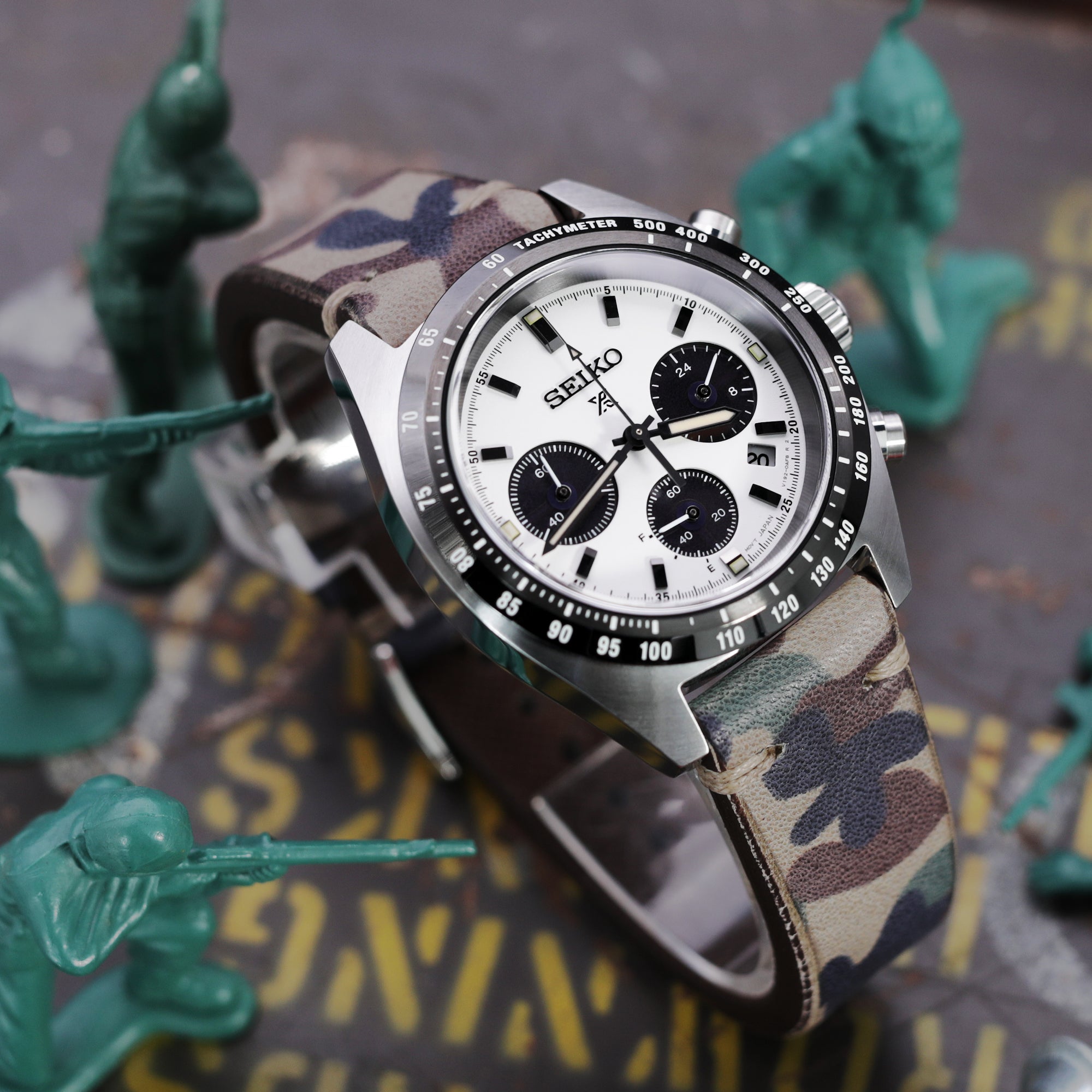 Seiko Speedtimer Panda chronograph SSC813 White Seitona on Italian Leather watch bands by Strapcode