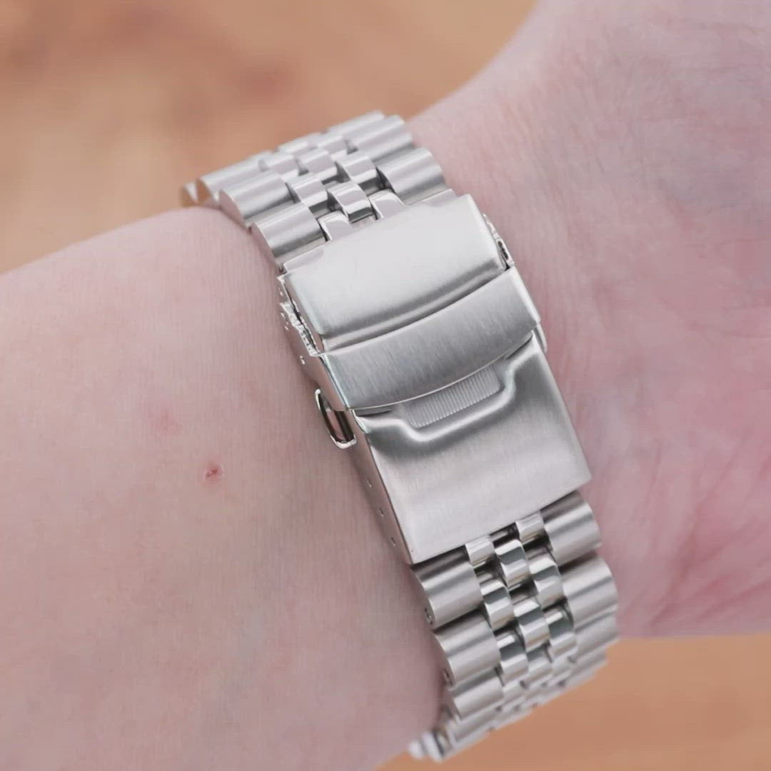 سوار ساعة 22 مم سوبر-J لويس JUB لساعات سيكو SKX007 وSKX009 وSKX011، ستانلس ستيل - تشطيب مطفي، وصلات وسطية لامعة، مشبك غطس