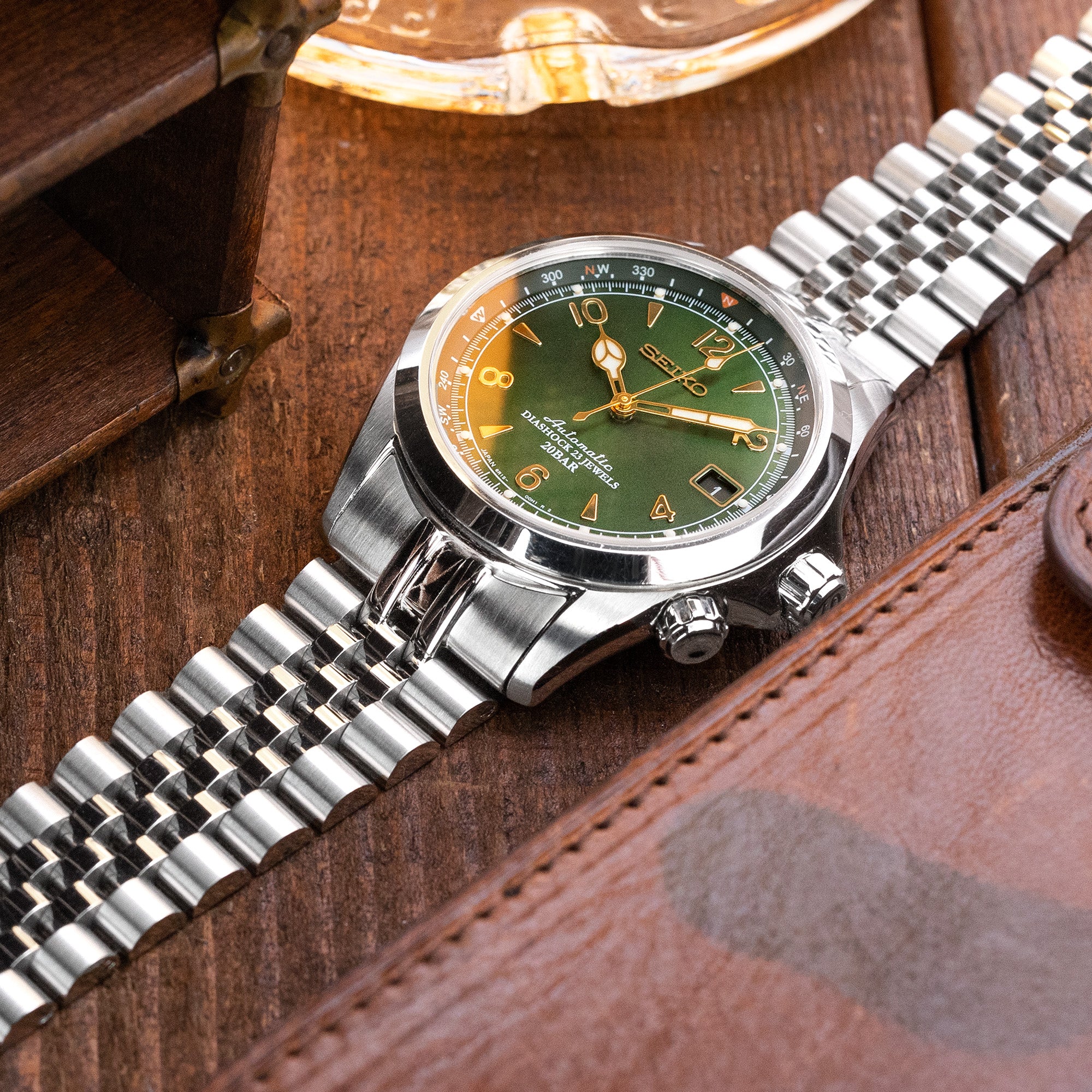 20mm Super-JUB II Watch Band for Seiko Alpinist SARB017, 316L Stainless Steel Brushed V-Clasp Strapcode Watch Bands