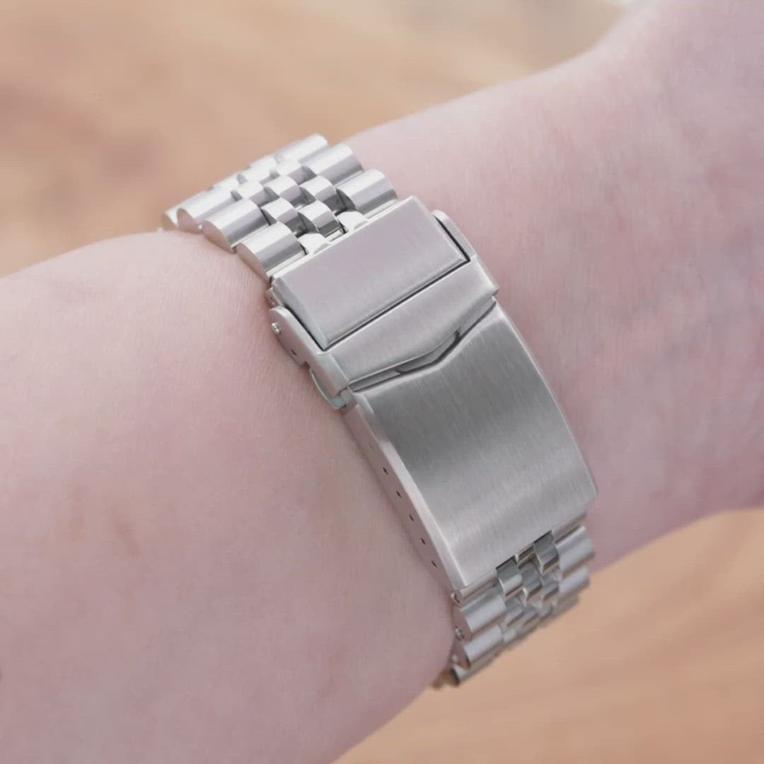 سوار ساعة سوبر-J لويس JUB 20 مم، نهاية مستقيمة، إبزيم V من الفولاذ المقاوم للصدأ 316L، بتشطيب غير لامع