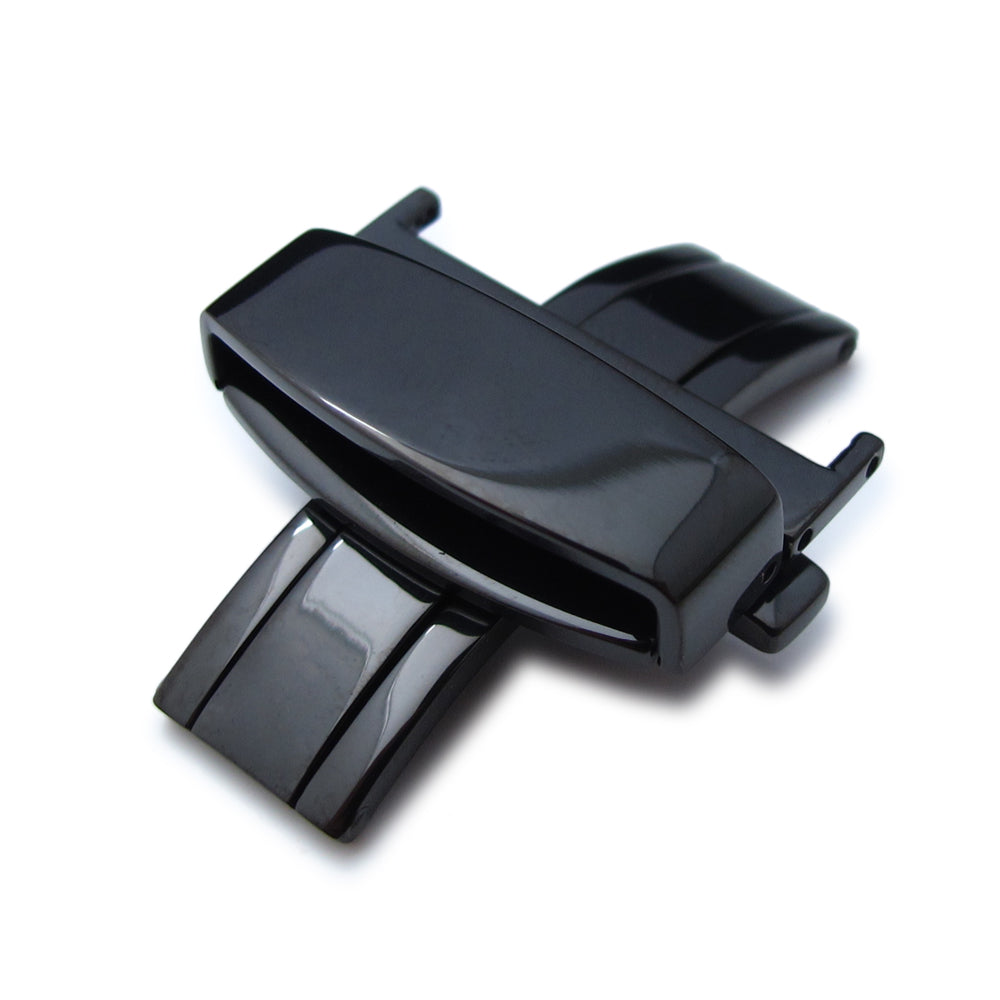 24mm Deployant Buckle Clasp PVD Black(polish) Stainless Steel with Release Button Strapcode Buckles