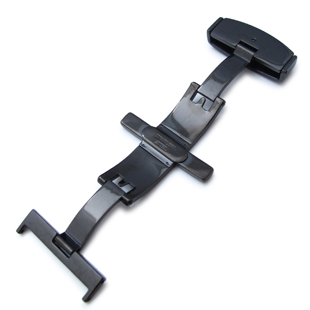 24mm Deployant Buckle Clasp PVD Black(polish) Stainless Steel with Release Button Strapcode Buckles