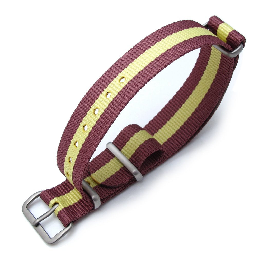 MiLTAT 18mm G10 military watch strap ballistic nylon armband Brushed Burgundy Red &amp; Yellow Stripes Strapcode Watch Bands