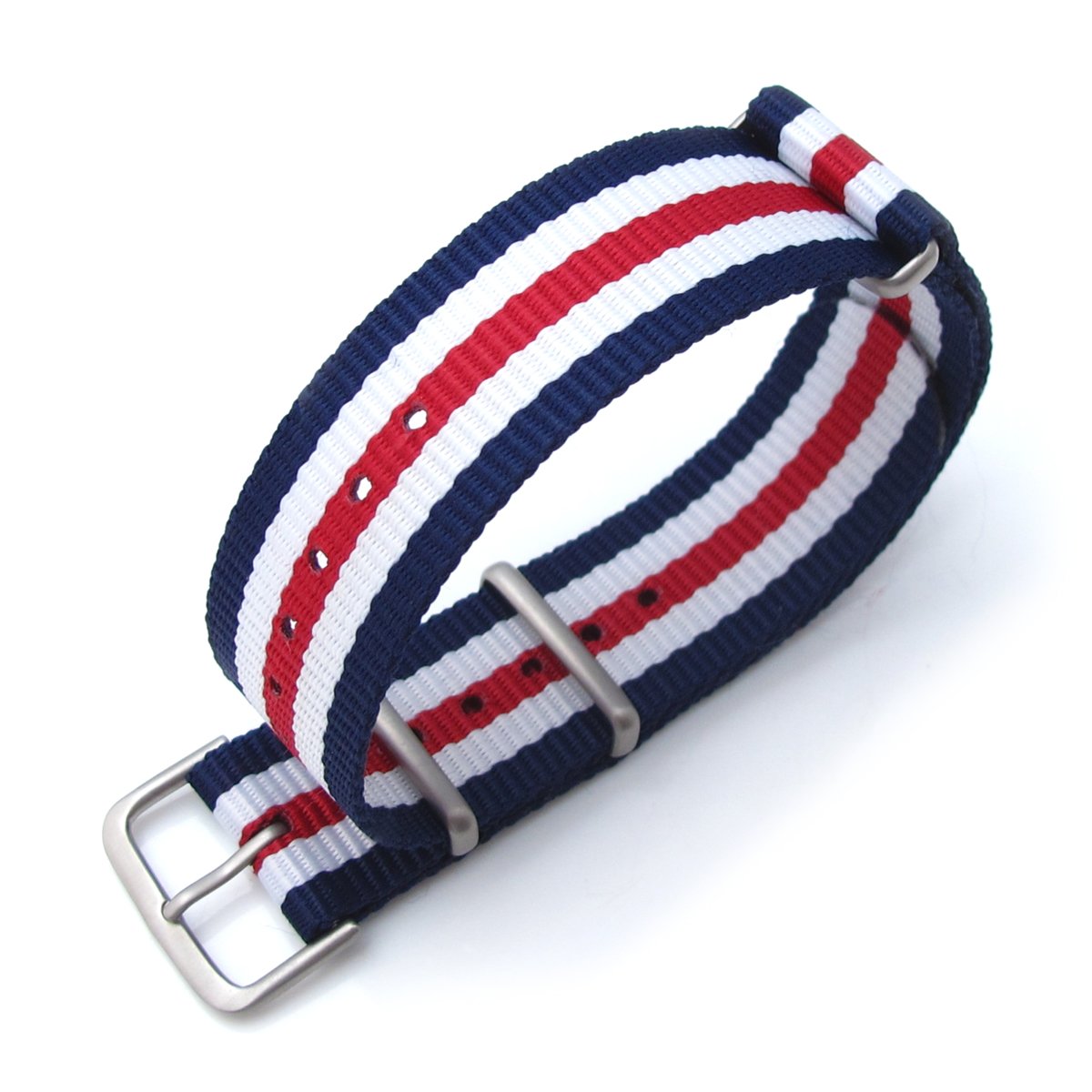 MiLTAT 18mm or 22mm G10 military watch strap ballistic nylon armband Sandblasted Navy White &amp; Red Strapcode Watch Bands