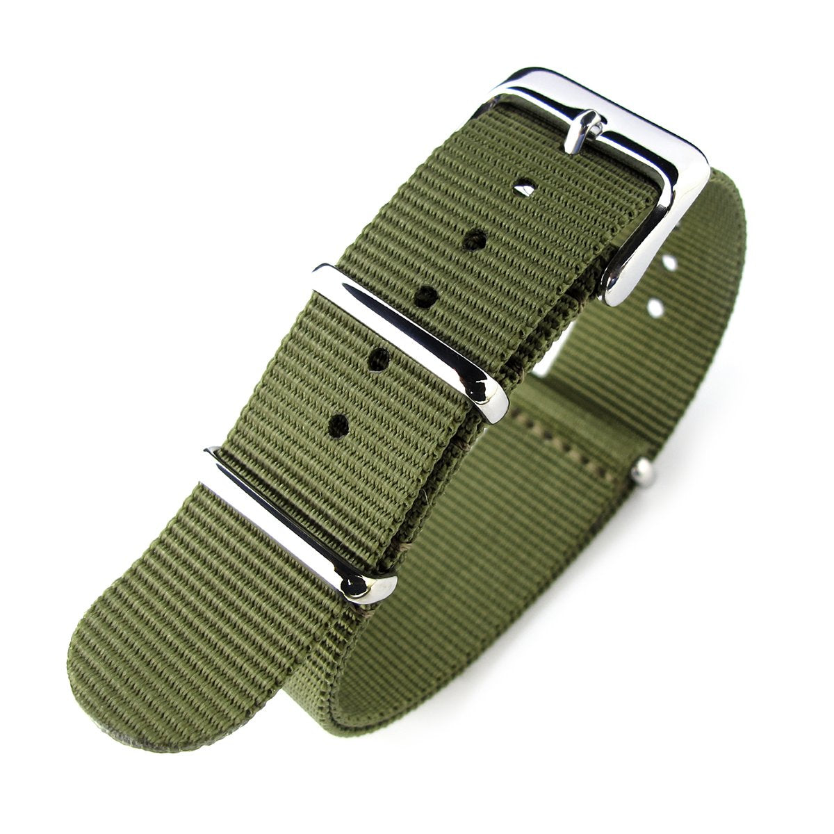 NATO 18mm or 20mm G10 Military Watch Band Nylon Strap Military Green Polished 260mm Strapcode Watch Bands