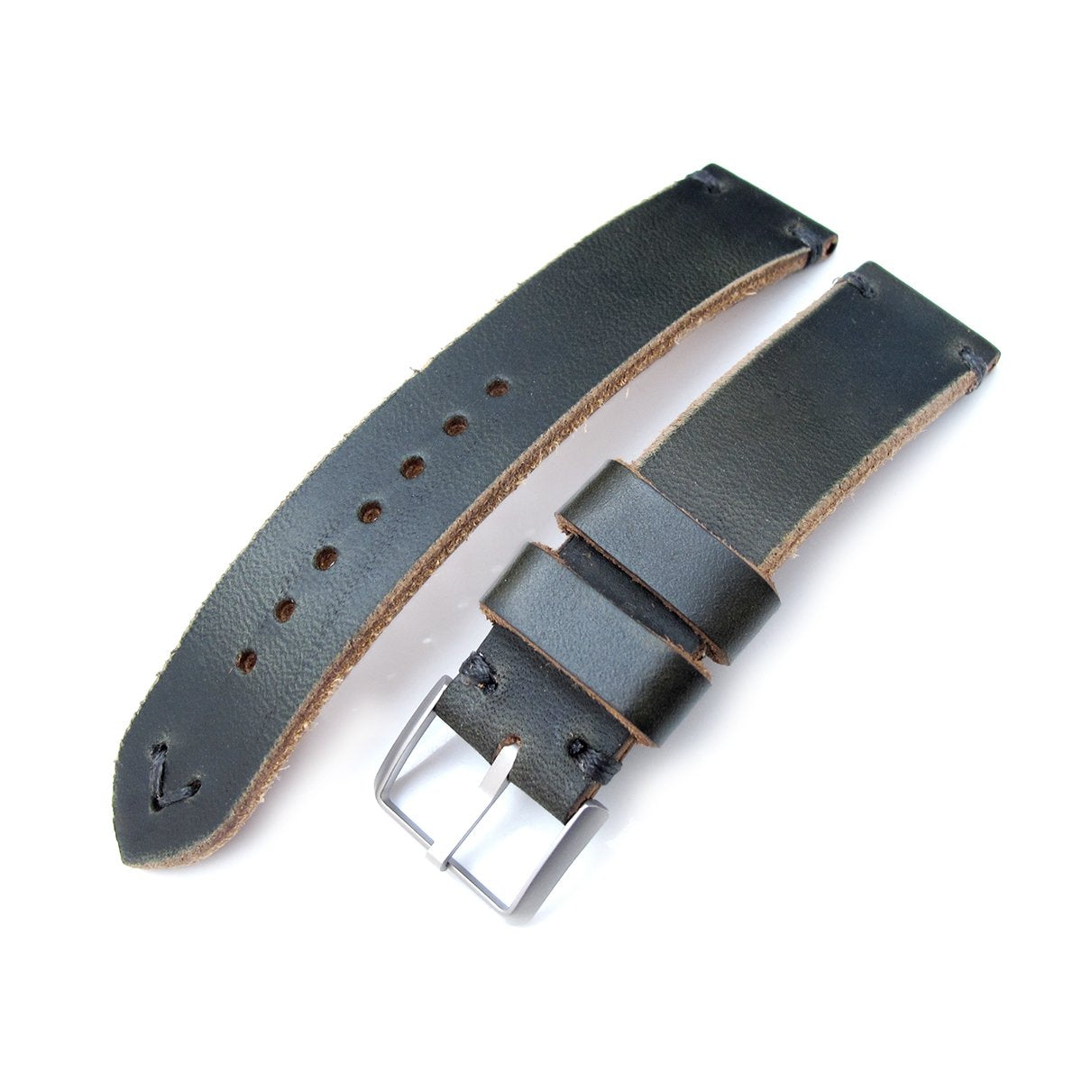 20mm 22mm MiLTAT Horween Chromexcel Watch Strap Blackish Green Grey Stitching Strapcode Watch Bands