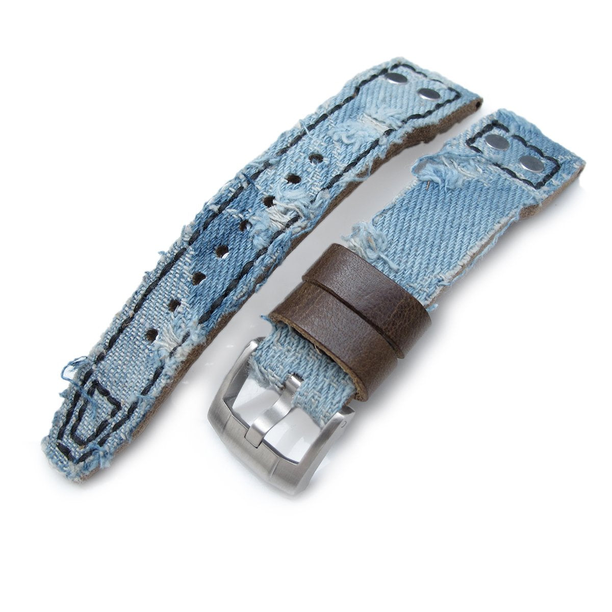 21mm 22mm MiLTAT Distressed Light Blue Denim Watch Strap Rivet Military strap Strapcode Watch Bands