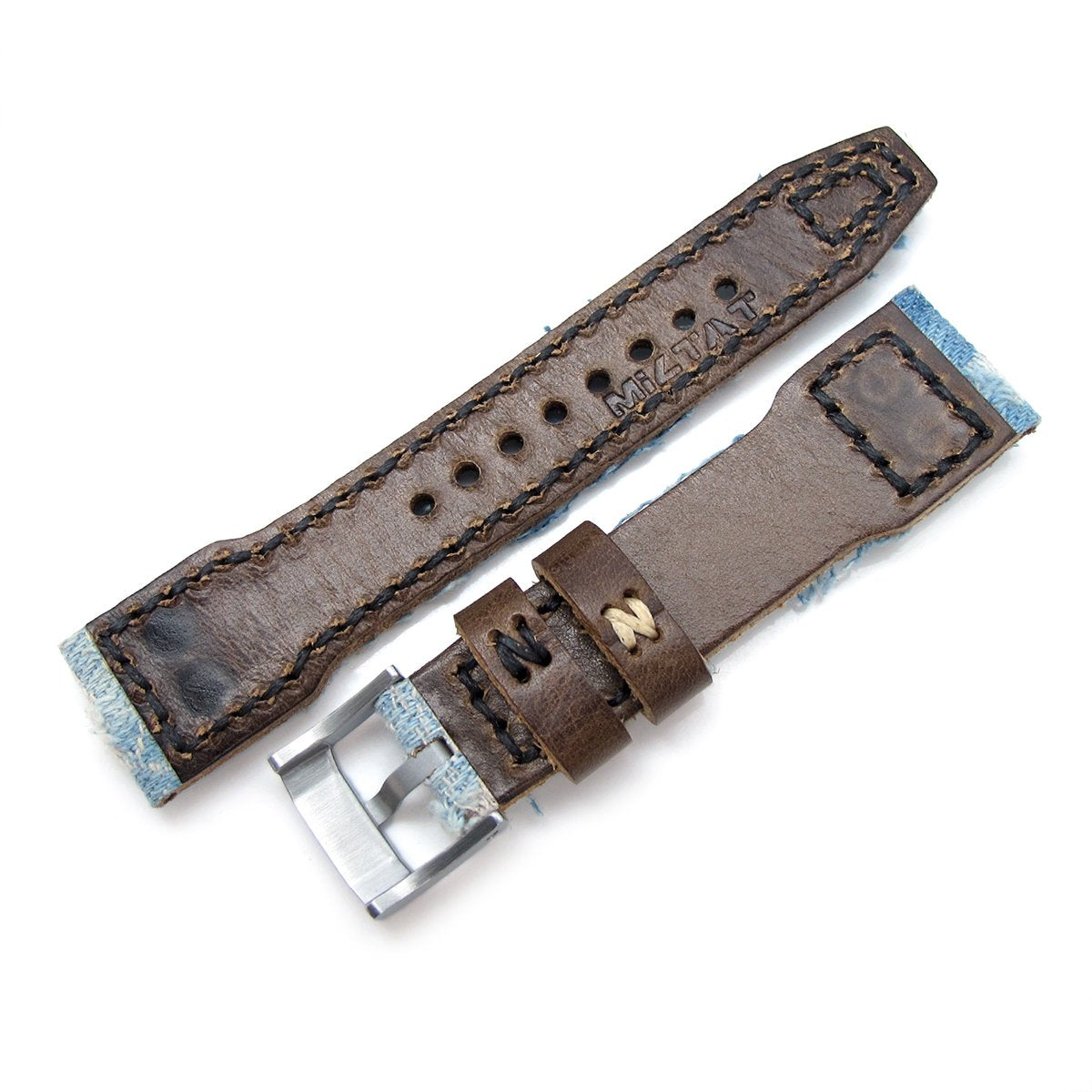 21mm 22mm MiLTAT Distressed Light Blue Denim Watch Strap Rivet Military strap Strapcode Watch Bands