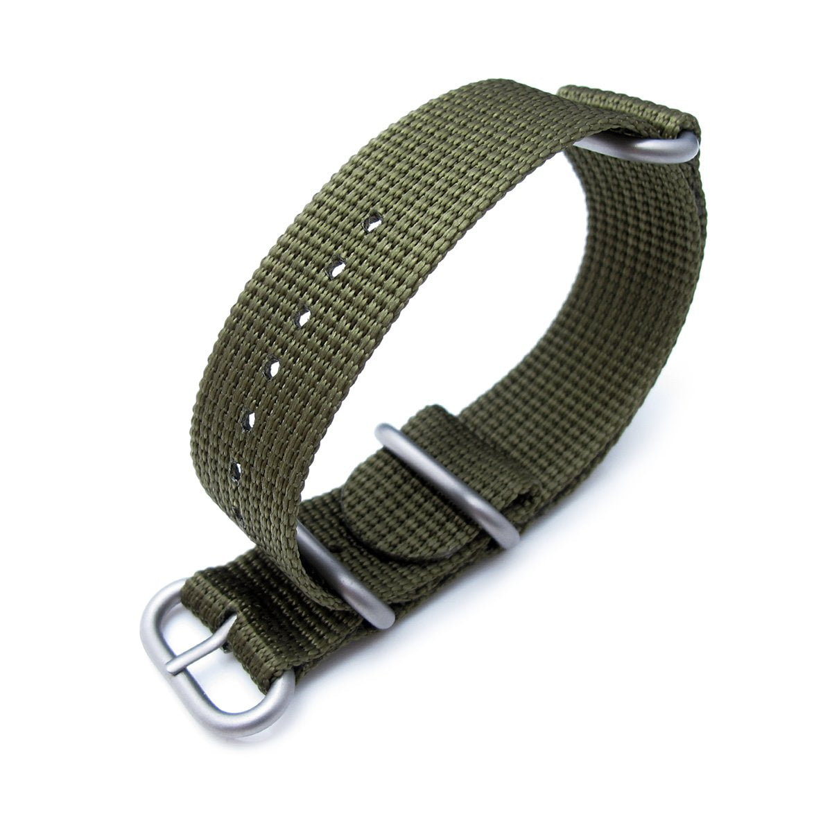 MiLTAT 20mm 22mm or 24mm 3 Rings Zulu military watch strap 3D woven nylon armband Military Green Brushed Hardware Strapcode Watch Bands