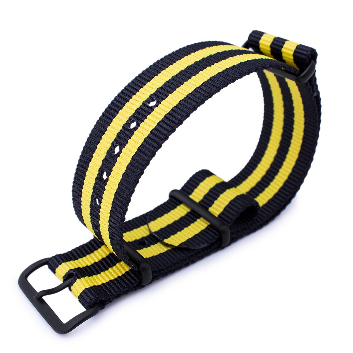 MiLTAT 20mm or 22mm G10 military watch strap ballistic nylon armband PVD Black Black &amp; Yellow Strapcode Watch Bands