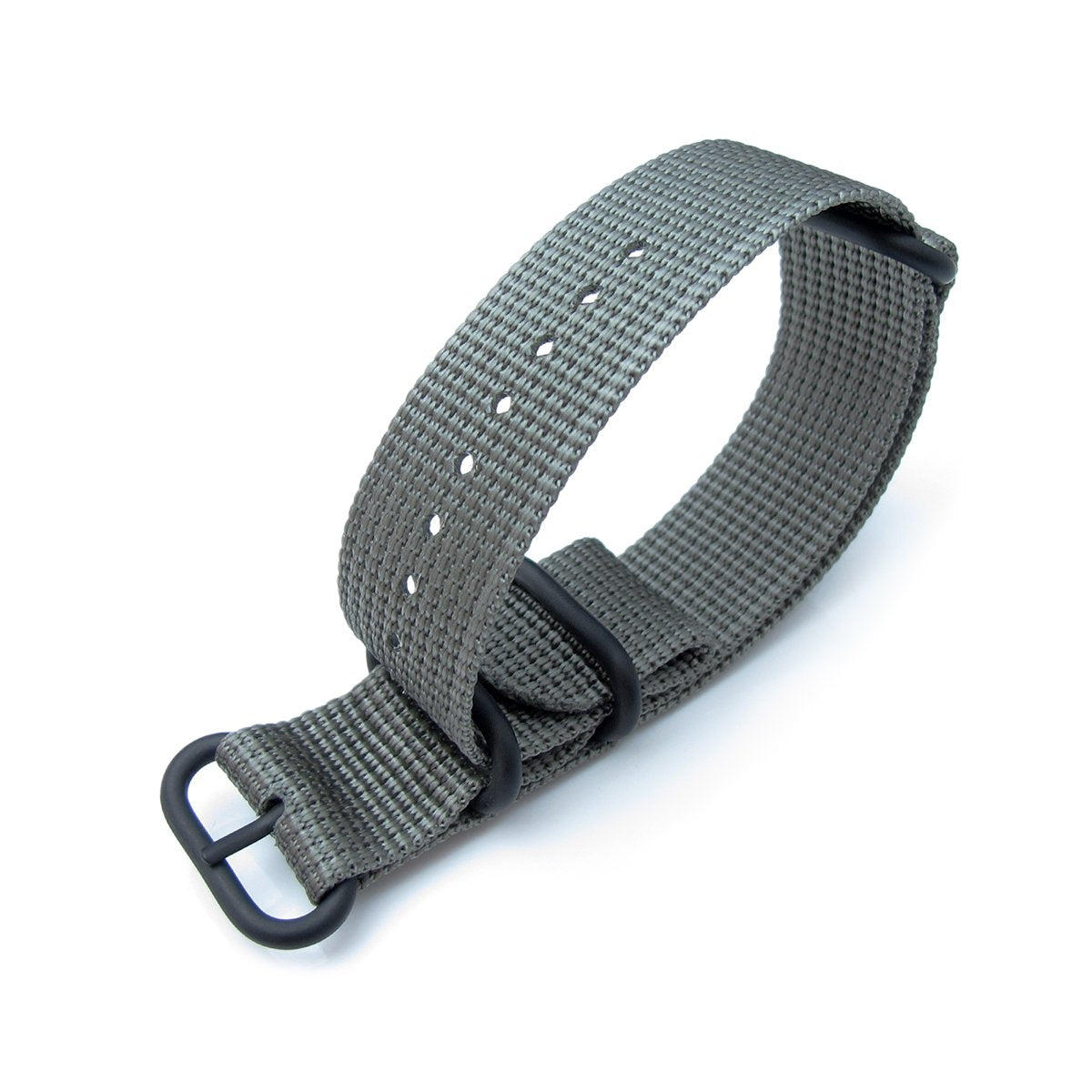 MiLTAT 20mm 22mm or 26mm 3 Rings Zulu military watch strap 3D woven nylon armband Grey PVD Black Hardware Strapcode Watch Bands