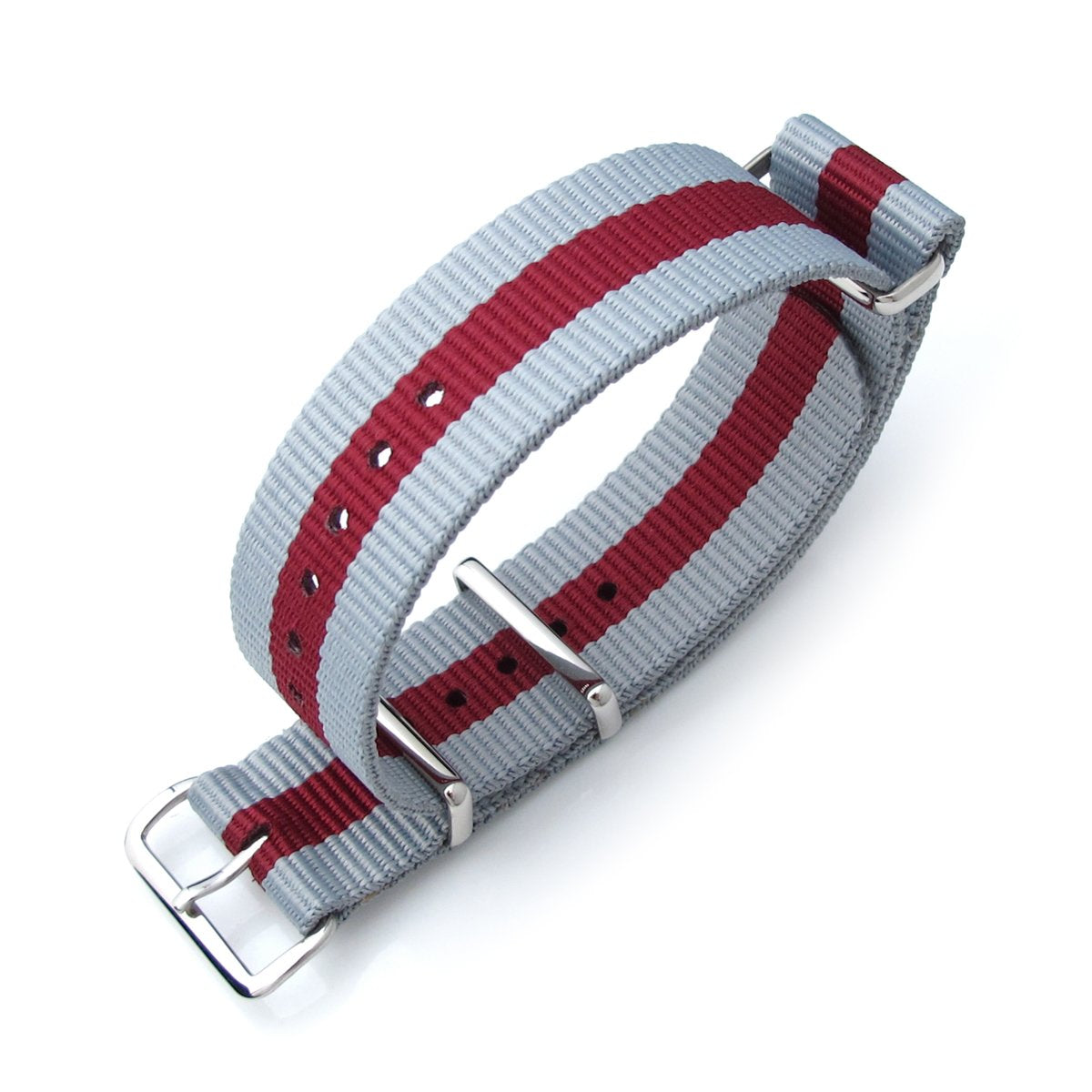 MiLTAT 20mm or 22mm G10 NATO Military Watch Strap Ballistic Nylon Armband Polished Grey &amp; Burgundy Red Strapcode Watch Bands